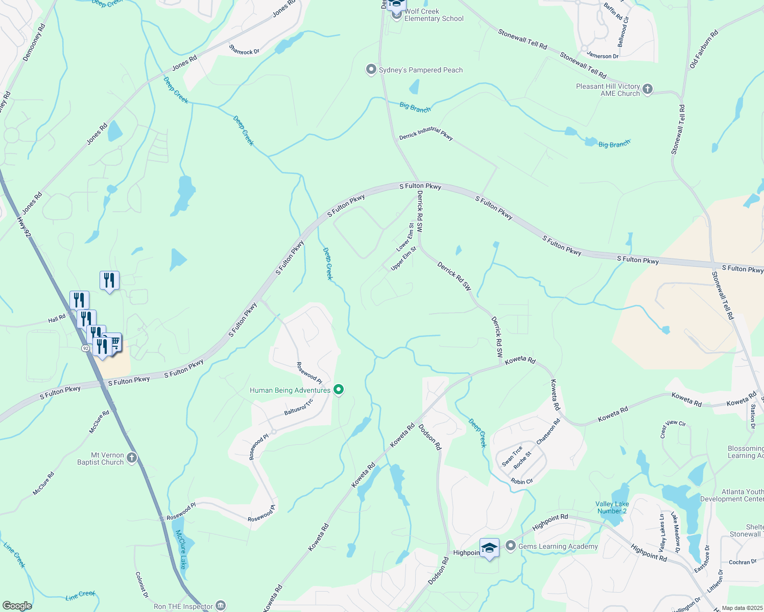 map of restaurants, bars, coffee shops, grocery stores, and more near 5123 Upper Elm Street in Atlanta