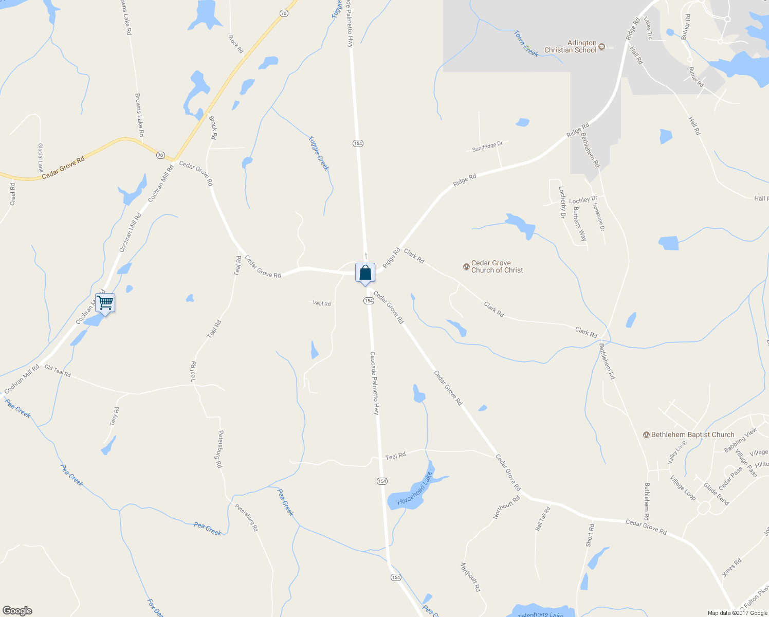 map of restaurants, bars, coffee shops, grocery stores, and more near 8660 Cedar Grove Road in Fairburn