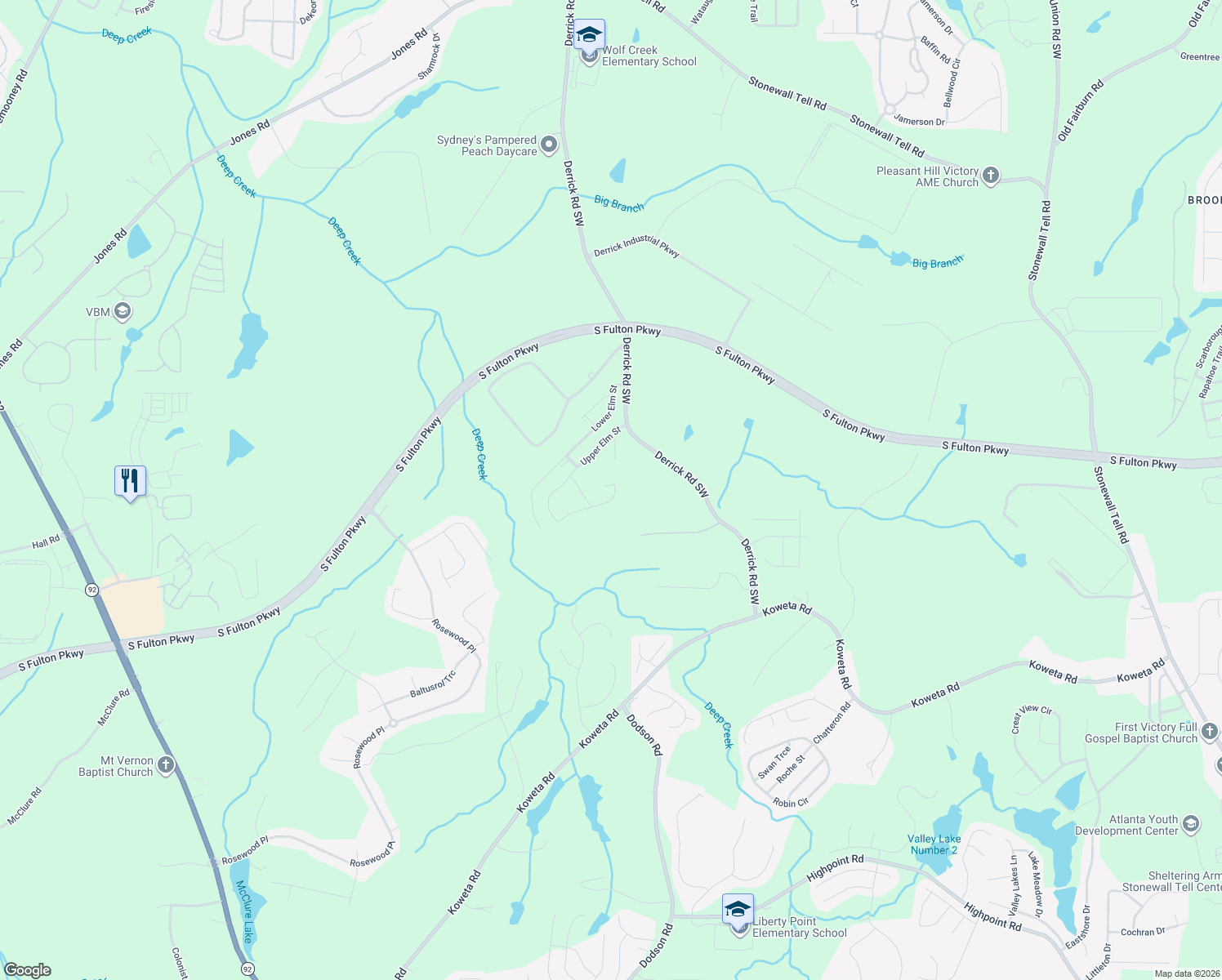 map of restaurants, bars, coffee shops, grocery stores, and more near 5186 Upper Elm Street in Atlanta