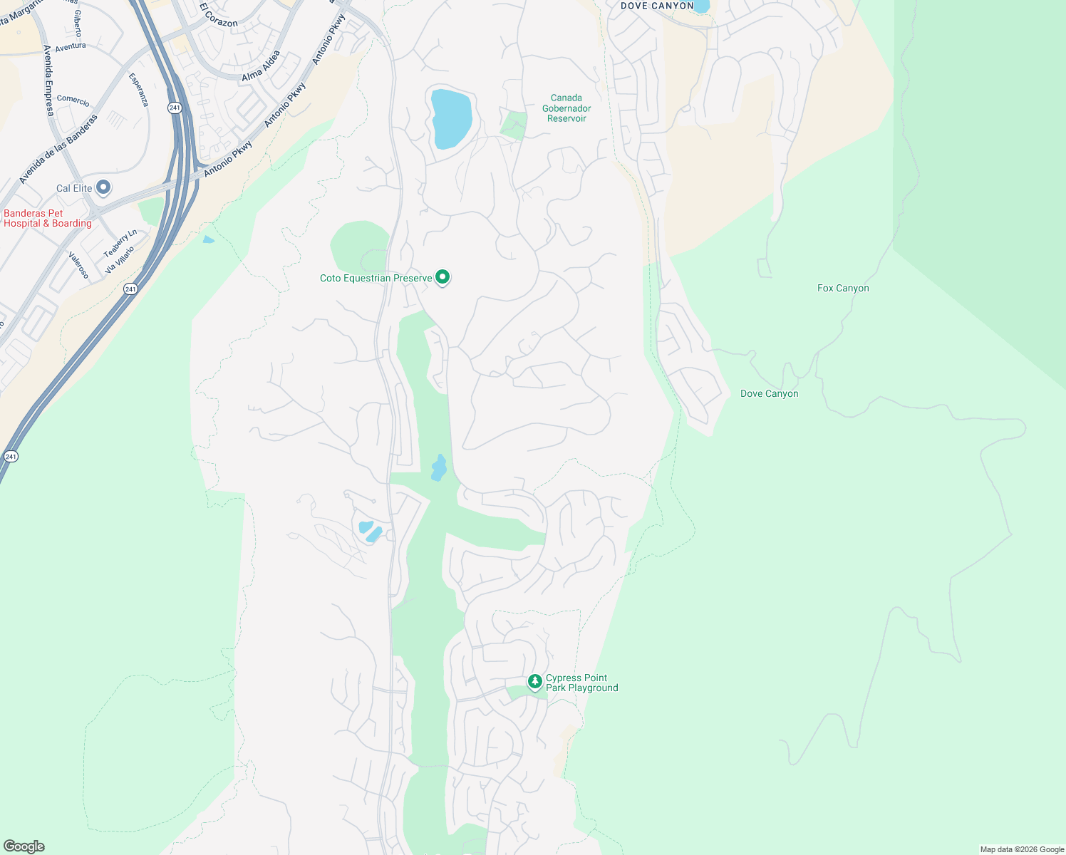 map of restaurants, bars, coffee shops, grocery stores, and more near 31732 Via Coyote in Coto de Caza