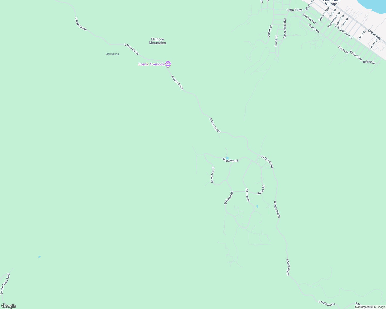 map of restaurants, bars, coffee shops, grocery stores, and more near 16890 Monterey Road in Lake Elsinore