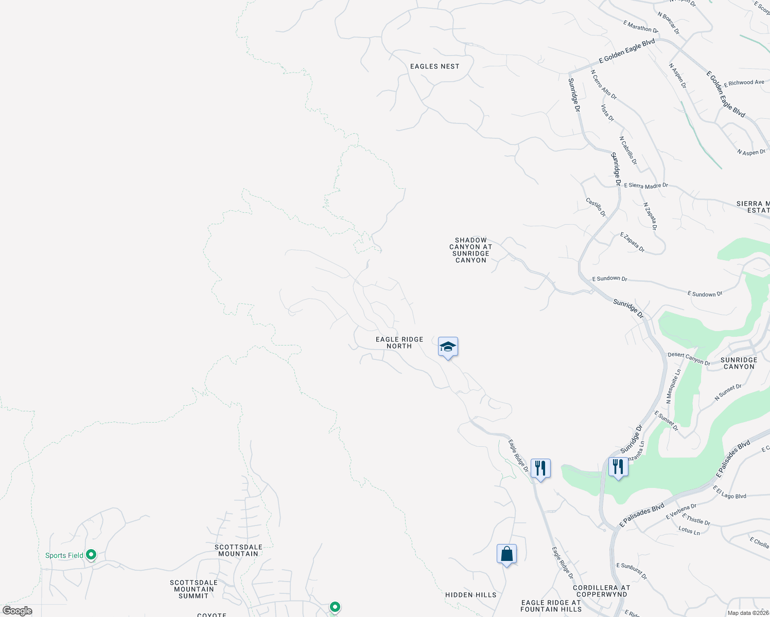 map of restaurants, bars, coffee shops, grocery stores, and more near 14142 Highland Avenue in Fountain Hills