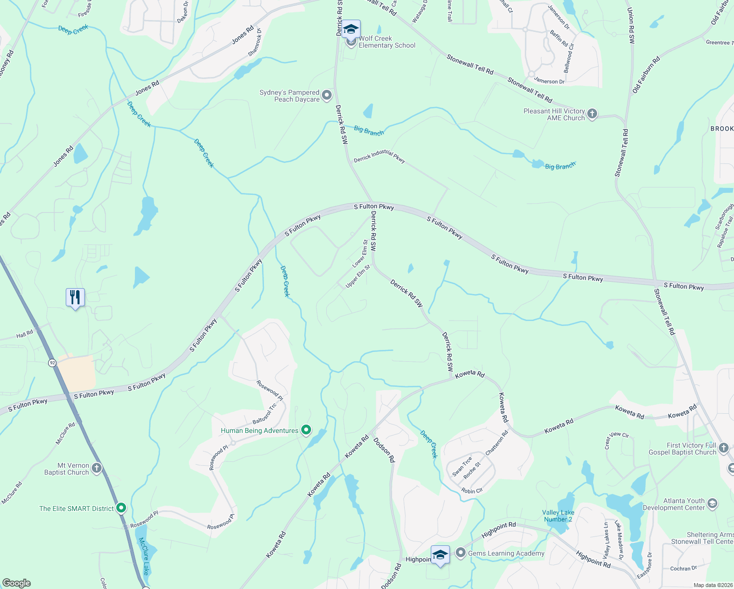 map of restaurants, bars, coffee shops, grocery stores, and more near 5187 Upper Elm Street in Atlanta