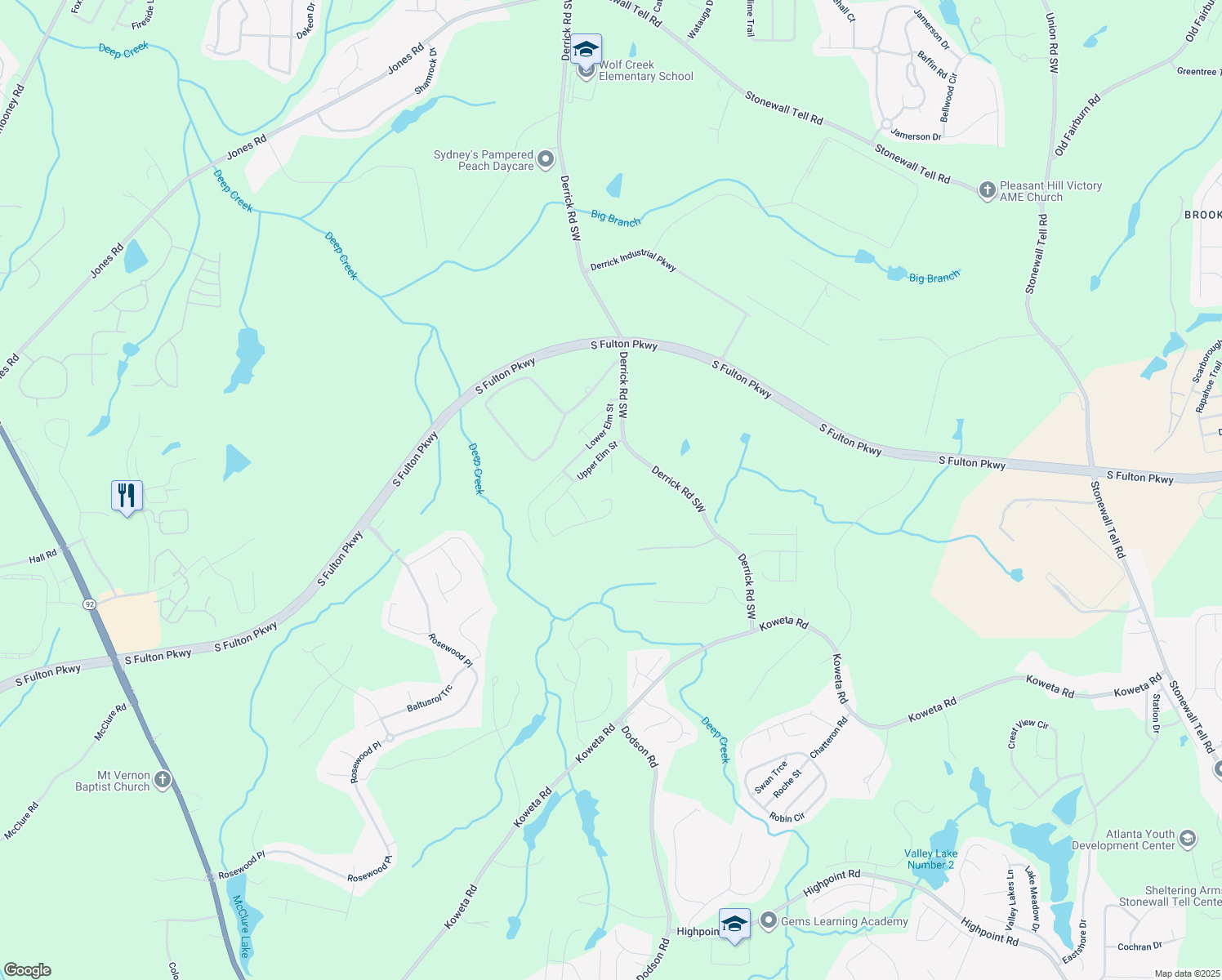 map of restaurants, bars, coffee shops, grocery stores, and more near 5187 Upper Elm Street in Atlanta