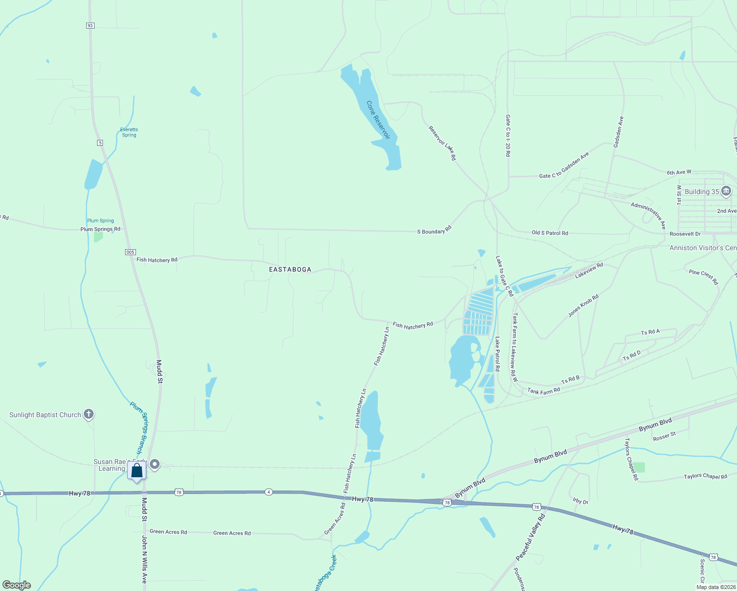 map of restaurants, bars, coffee shops, grocery stores, and more near 1353 Fish Hatchery Road in Eastaboga