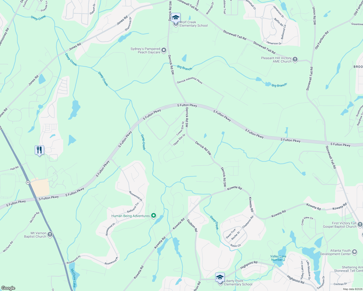 map of restaurants, bars, coffee shops, grocery stores, and more near 5187 Upper Elm Street in Atlanta
