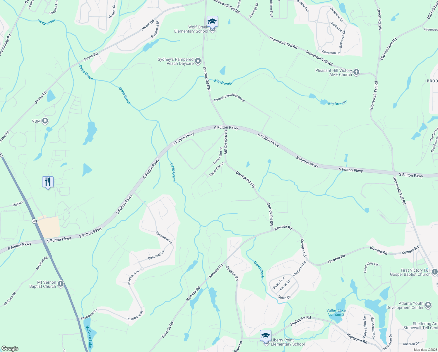 map of restaurants, bars, coffee shops, grocery stores, and more near 5187 Upper Elm Street in Atlanta