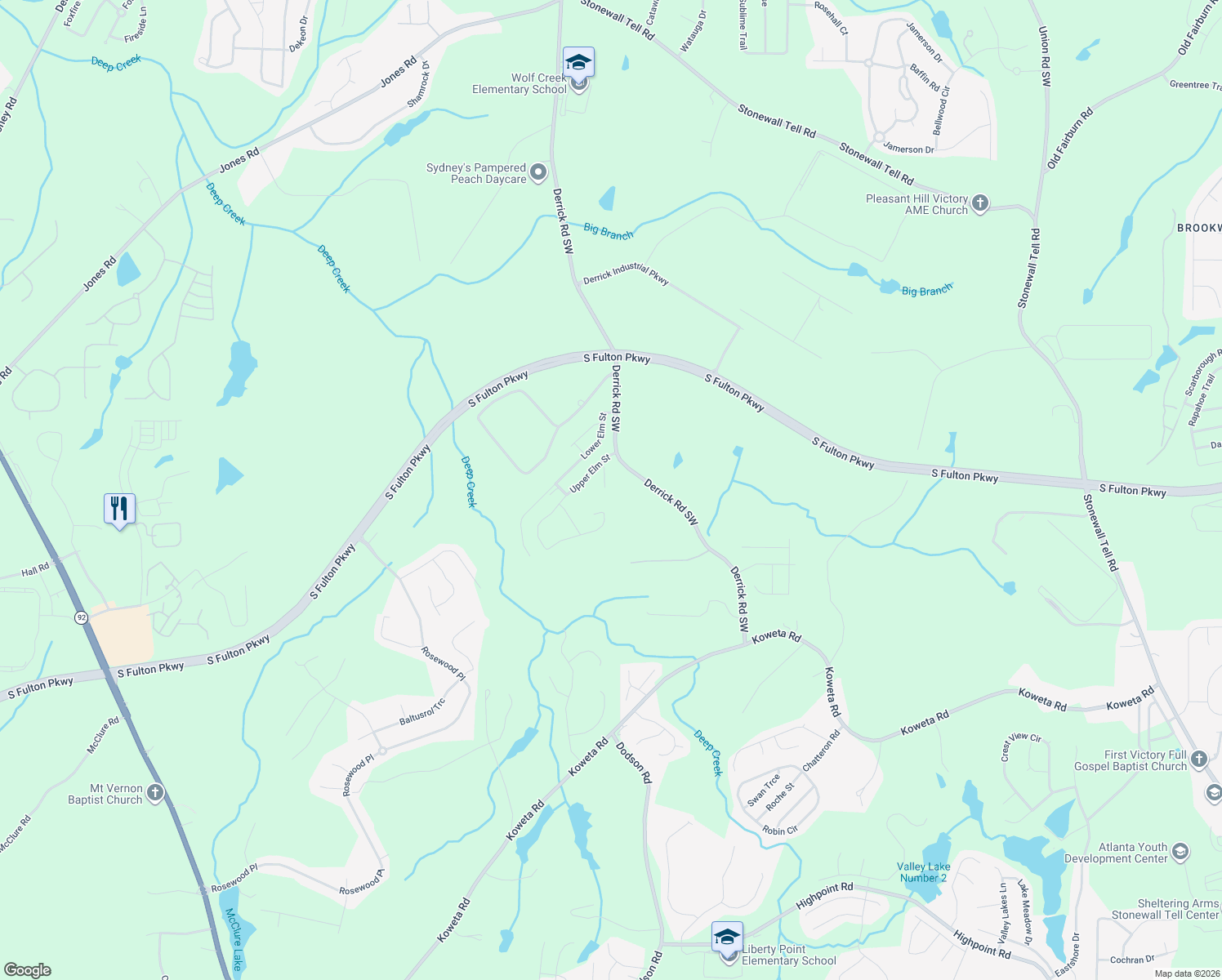 map of restaurants, bars, coffee shops, grocery stores, and more near 5187 Upper Elm Street in Atlanta