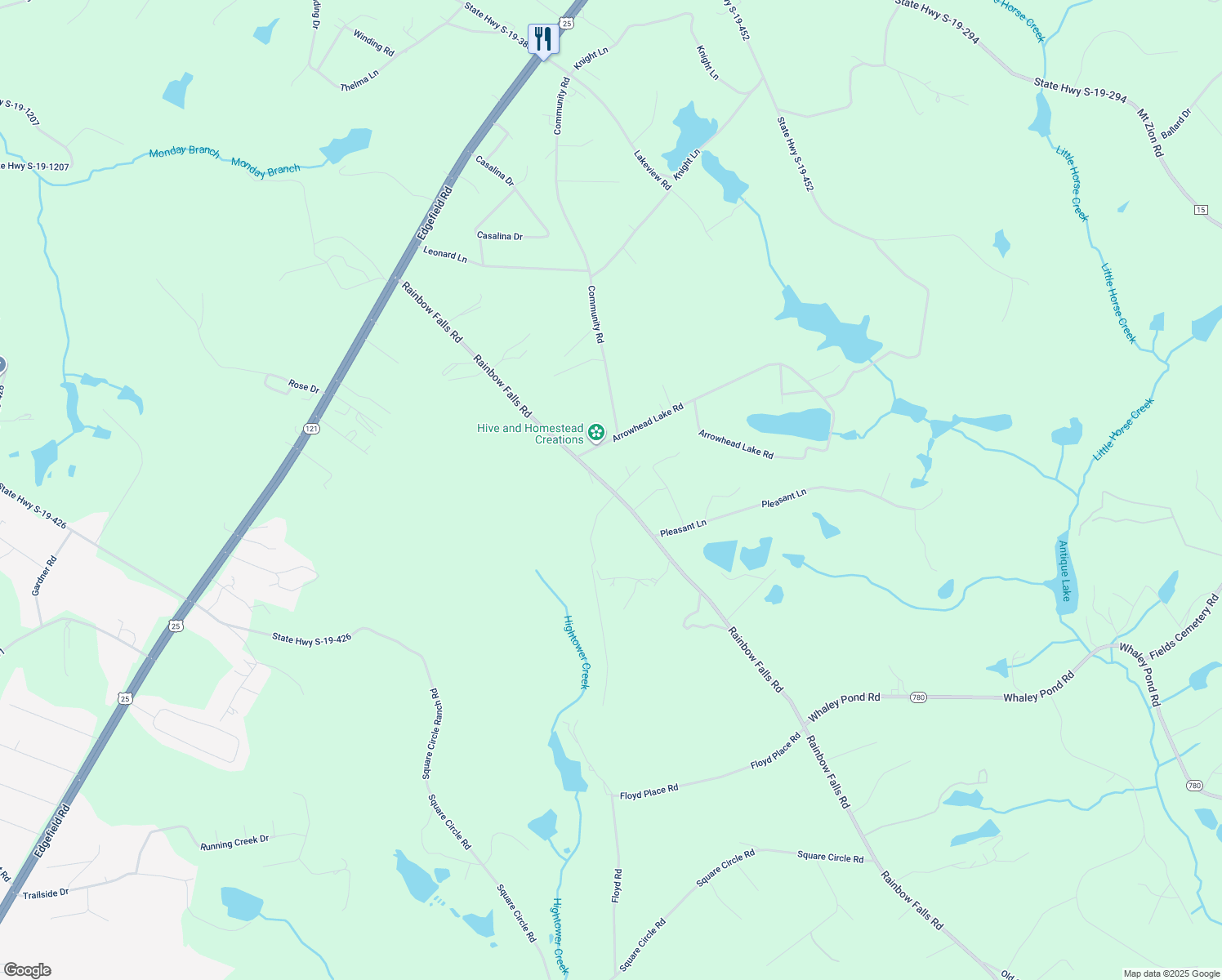 map of restaurants, bars, coffee shops, grocery stores, and more near 1232 Rainbow Falls Road in North Augusta