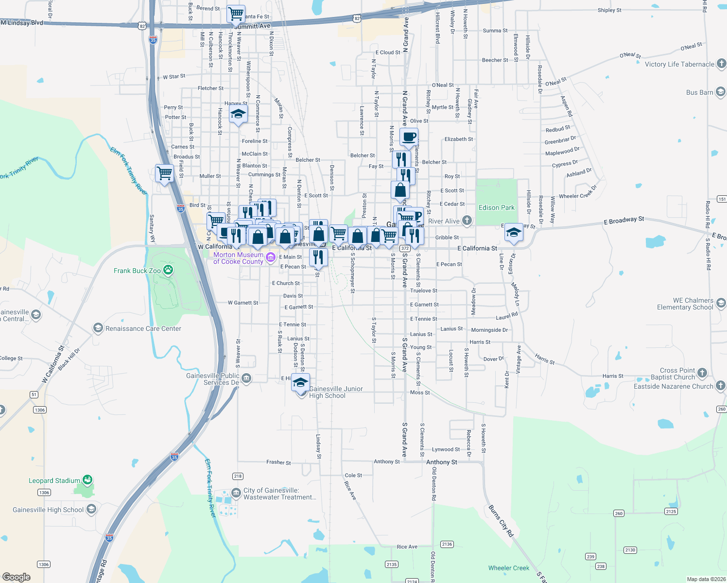 map of restaurants, bars, coffee shops, grocery stores, and more near 816 Truelove Street in Gainesville