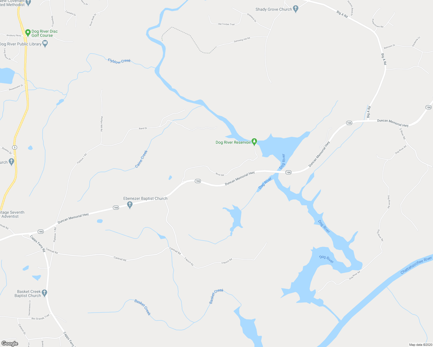 map of restaurants, bars, coffee shops, grocery stores, and more near River Road in Douglasville