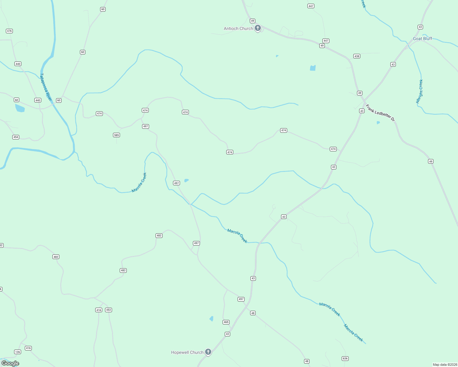 map of restaurants, bars, coffee shops, grocery stores, and more near 1870 County Road 474 in Heflin