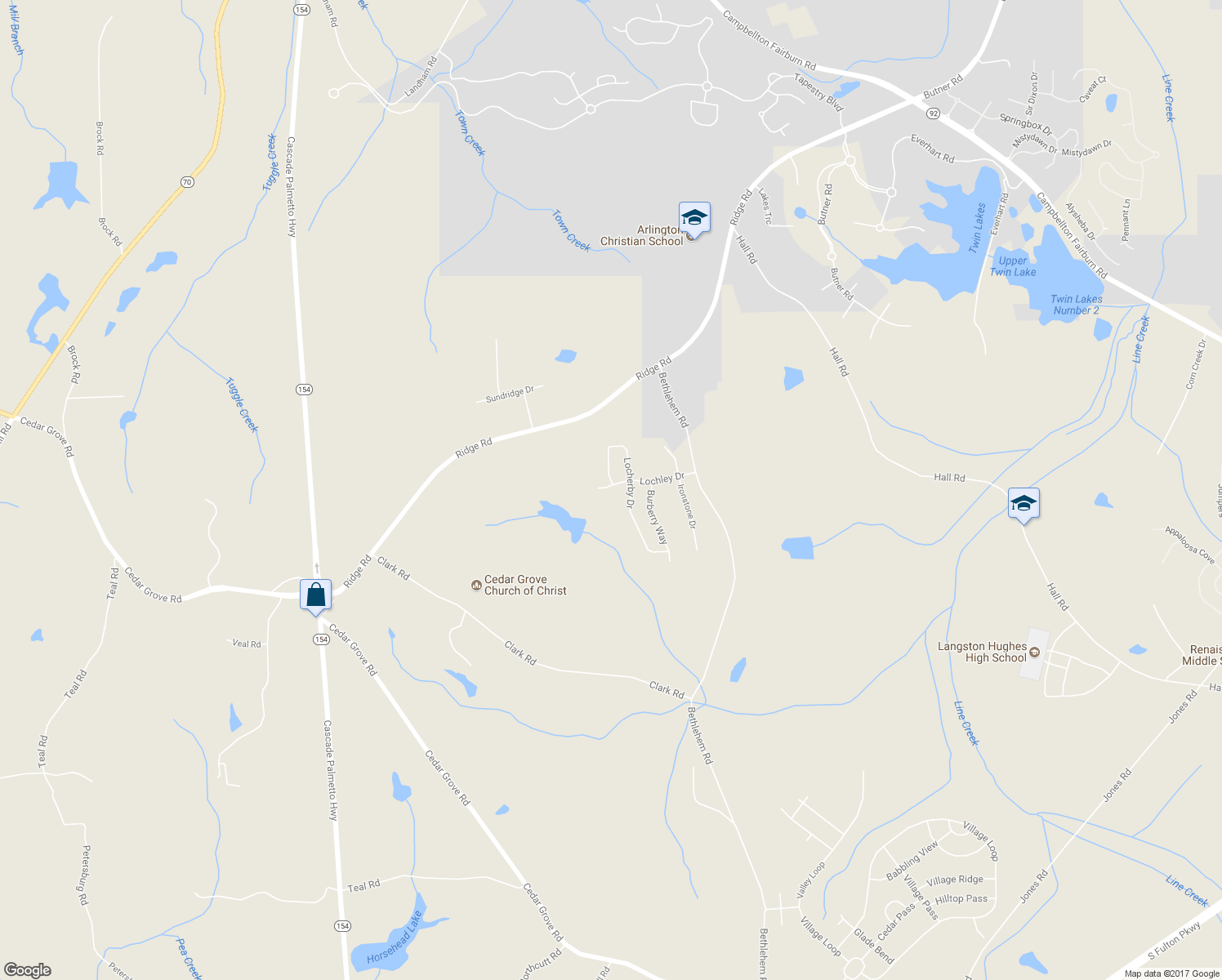 map of restaurants, bars, coffee shops, grocery stores, and more near 8178 Lochley Drive in Fairburn