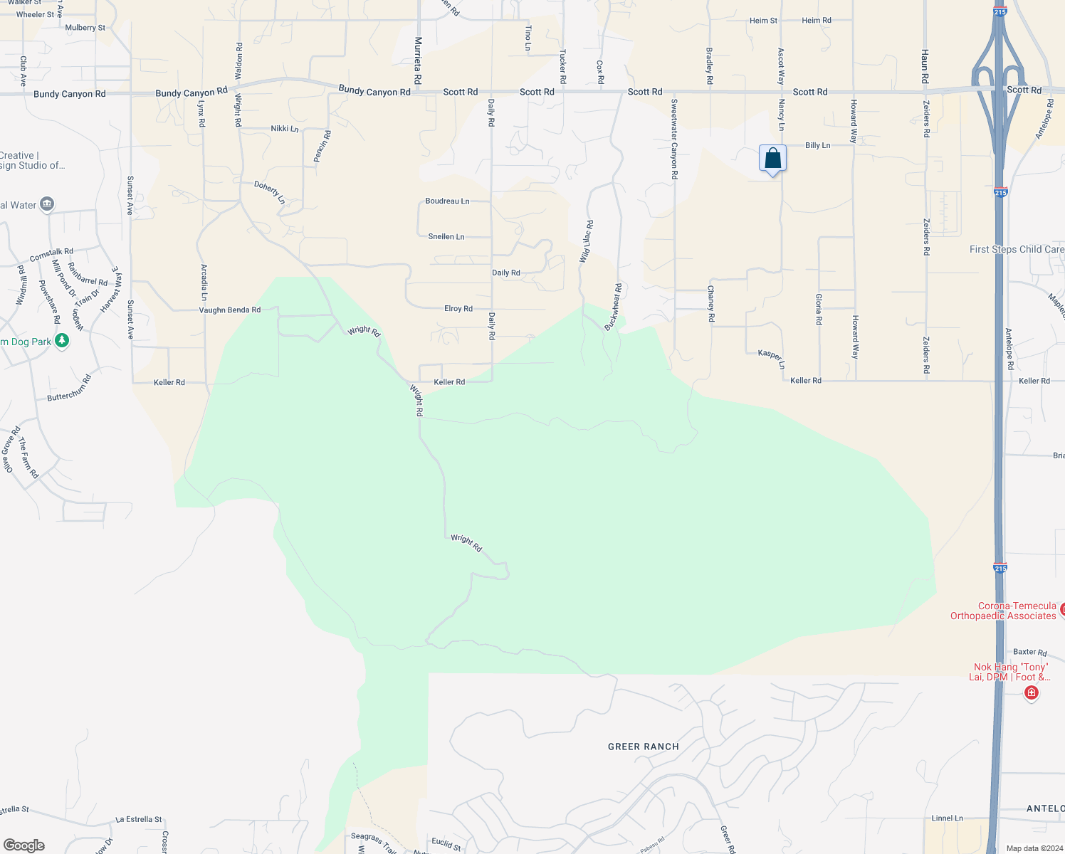 map of restaurants, bars, coffee shops, grocery stores, and more near Charmain Lane in Menifee