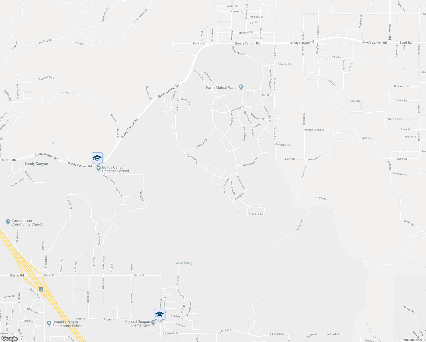 map of restaurants, bars, coffee shops, grocery stores, and more near 34370 The Farm Road in Wildomar