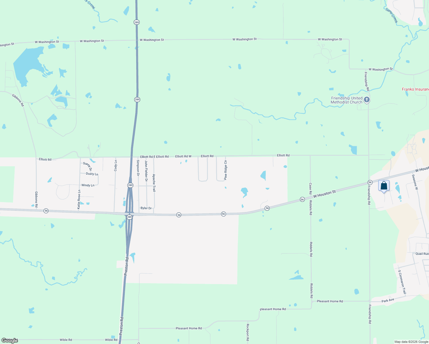 map of restaurants, bars, coffee shops, grocery stores, and more near 123 Pine Ridge Circle in Sherman