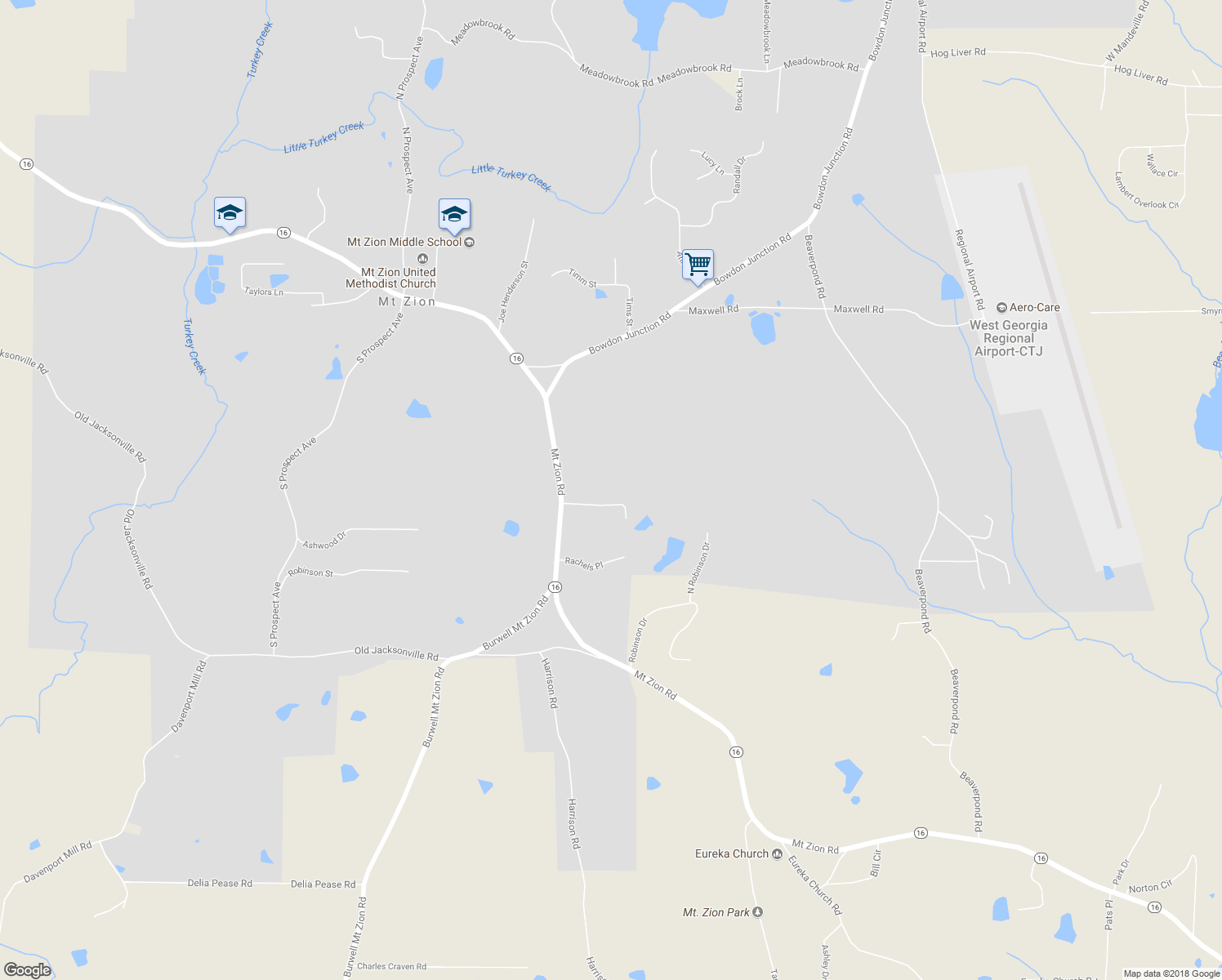 map of restaurants, bars, coffee shops, grocery stores, and more near 4047 Mount Zion Road in Carrollton