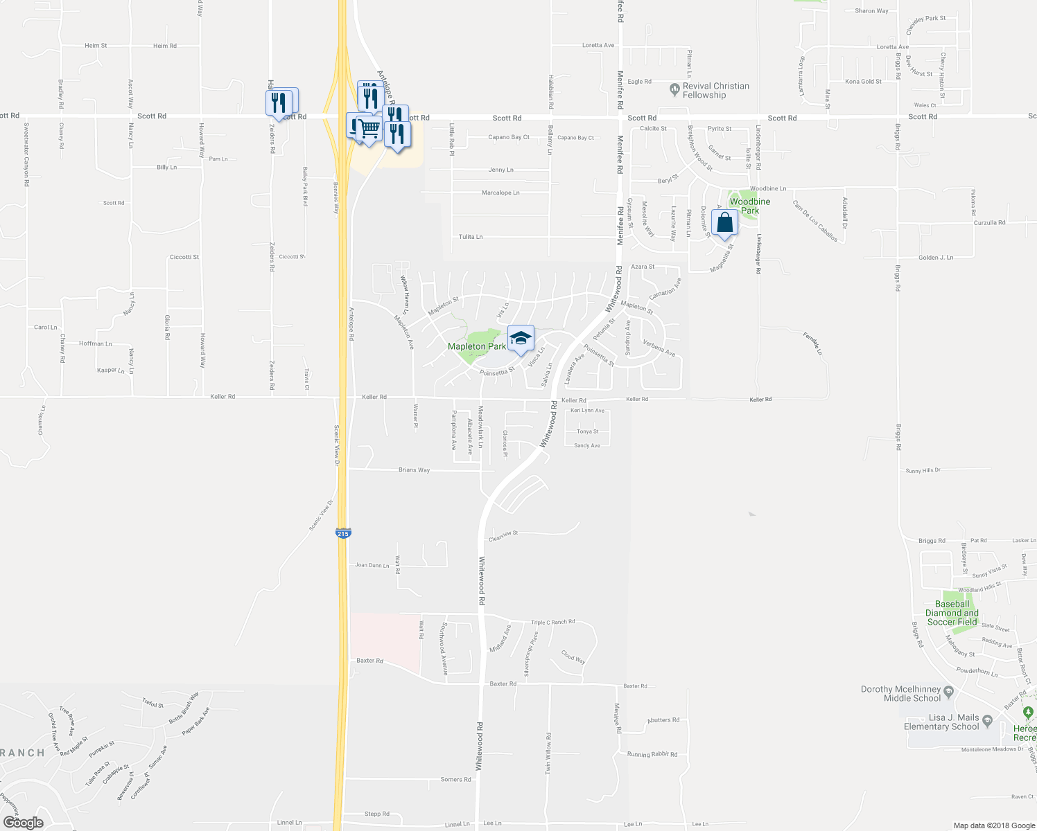 map of restaurants, bars, coffee shops, grocery stores, and more near 28509 Authurium Way in Murrieta