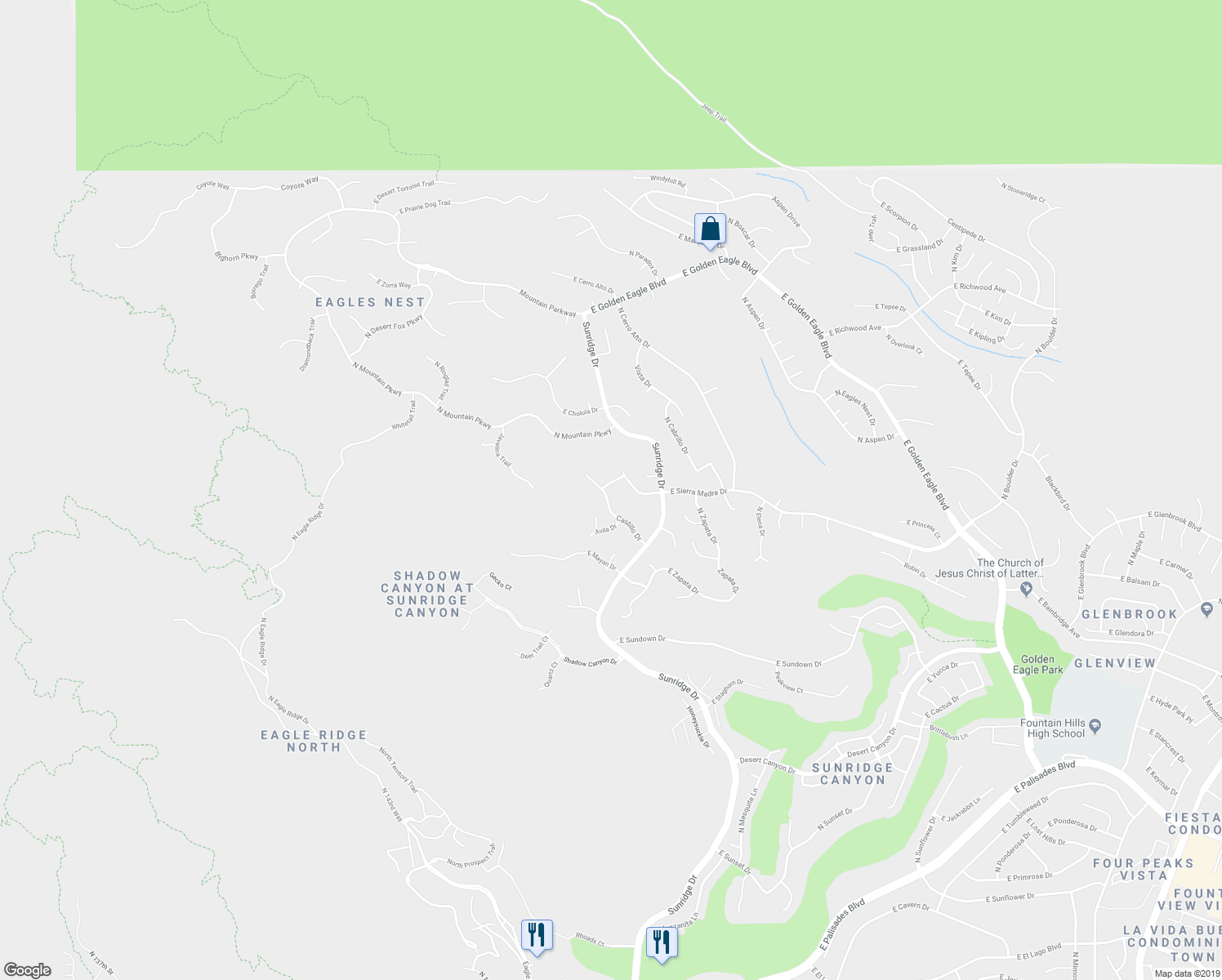 map of restaurants, bars, coffee shops, grocery stores, and more near 14903 E Corona Dr in Fountain Hills
