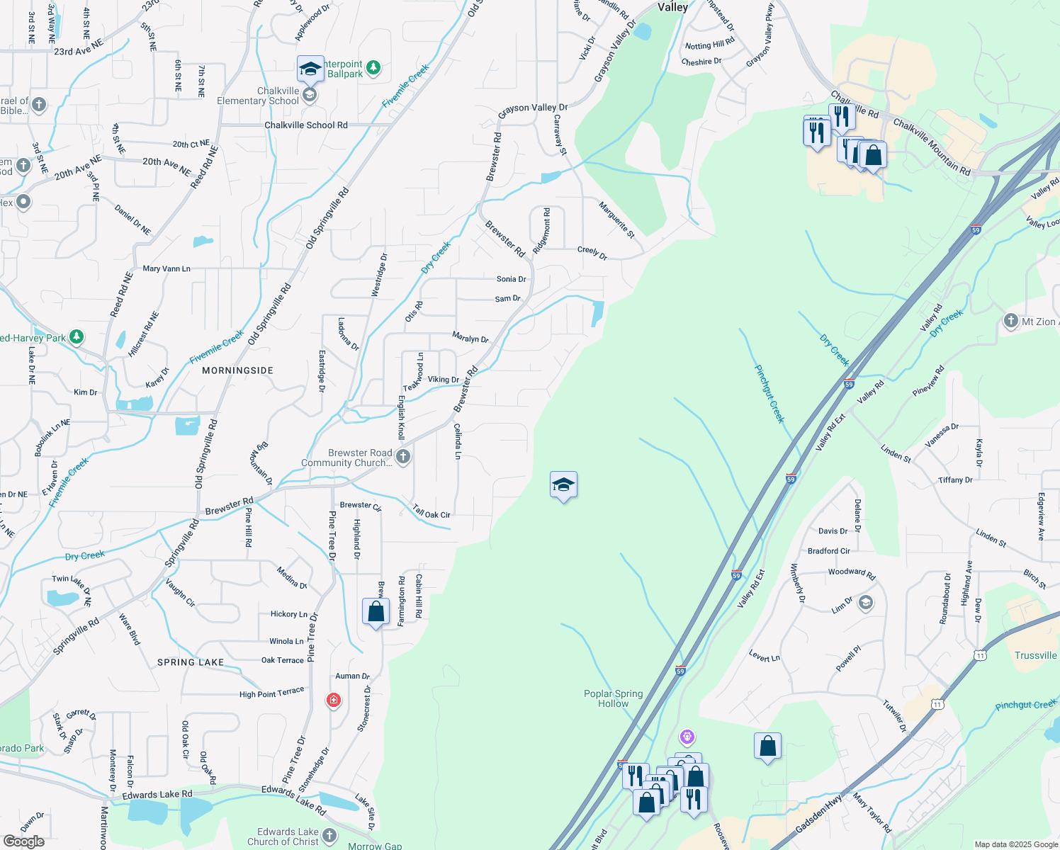 map of restaurants, bars, coffee shops, grocery stores, and more near 1772 Annendale Drive in Birmingham