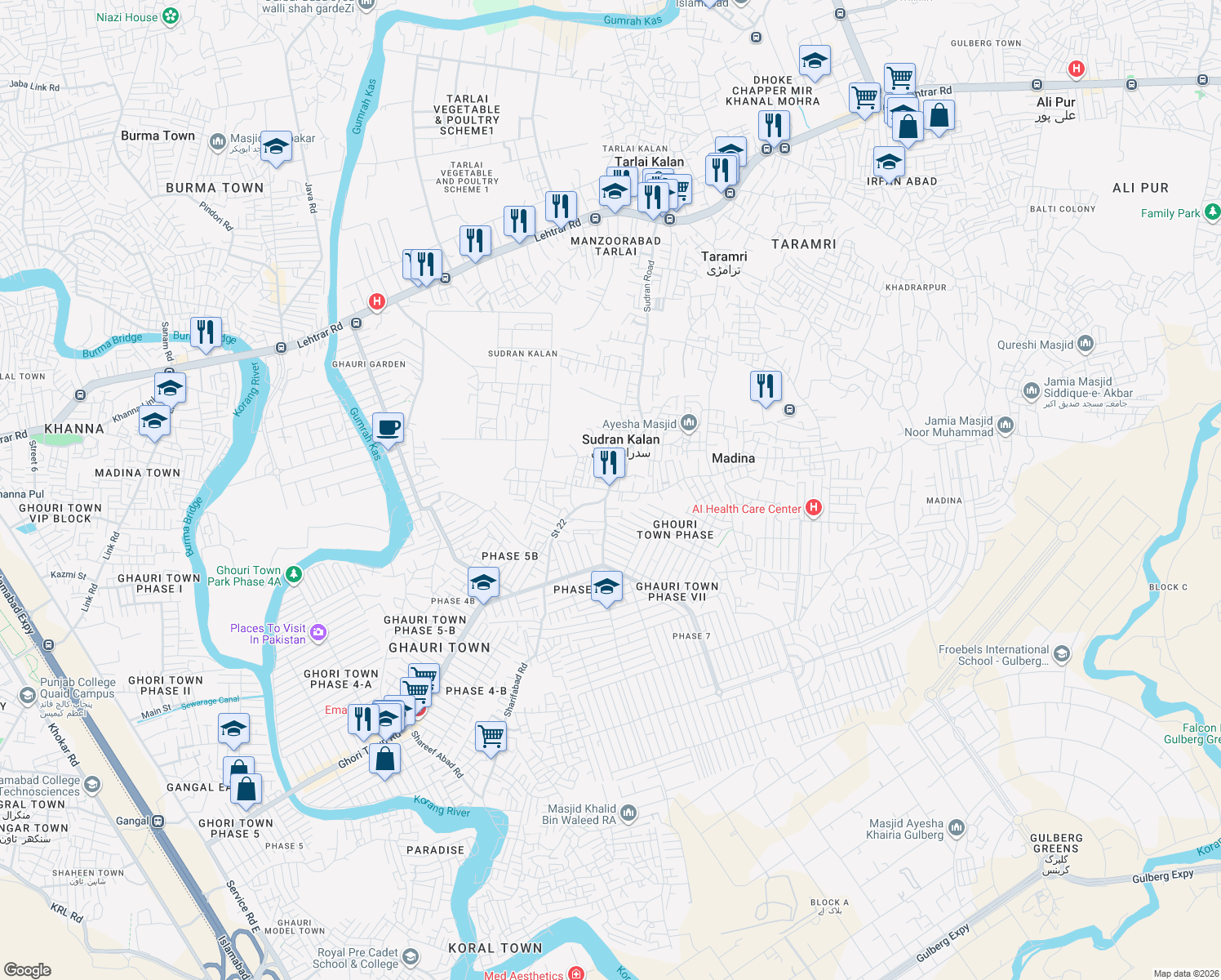 map of restaurants, bars, coffee shops, grocery stores, and more near Sudran Road in Sudran Kalan