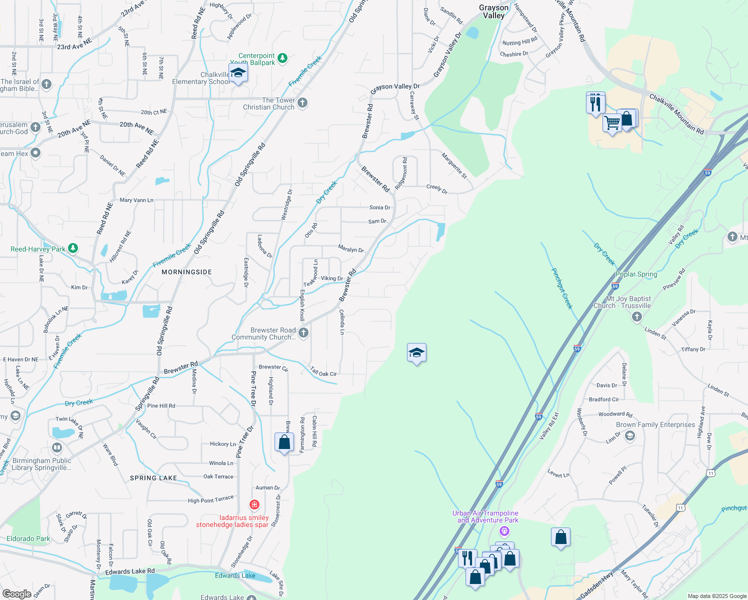 map of restaurants, bars, coffee shops, grocery stores, and more near 1741 Molly Drive in Birmingham