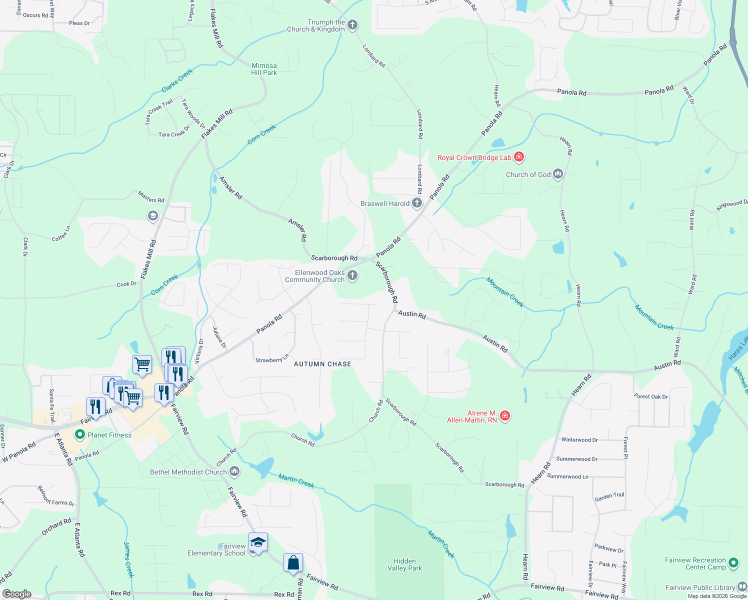 map of restaurants, bars, coffee shops, grocery stores, and more near 432 Cauthen Court in Ellenwood