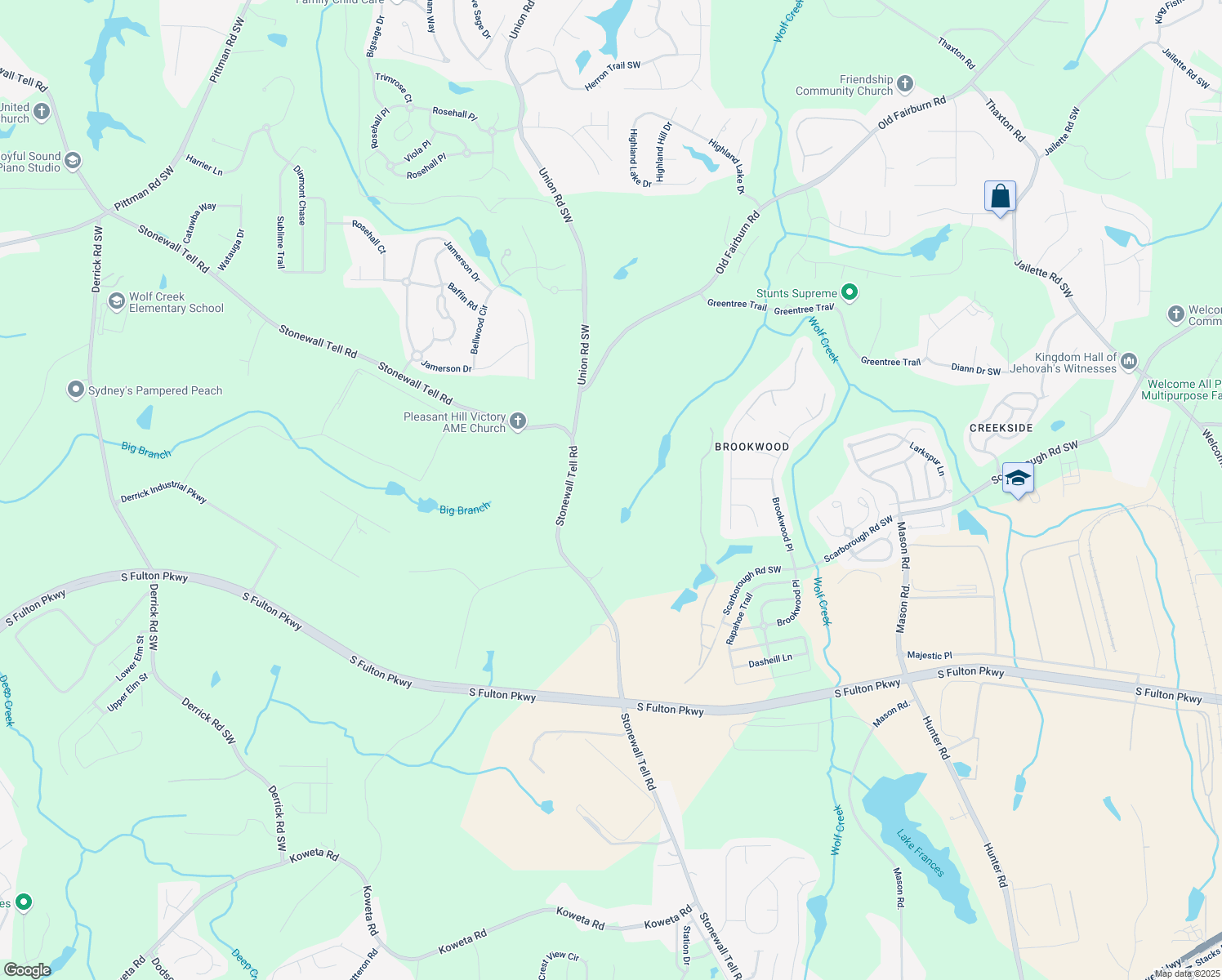 map of restaurants, bars, coffee shops, grocery stores, and more near 4682 Stonewall Tell Road in College Park