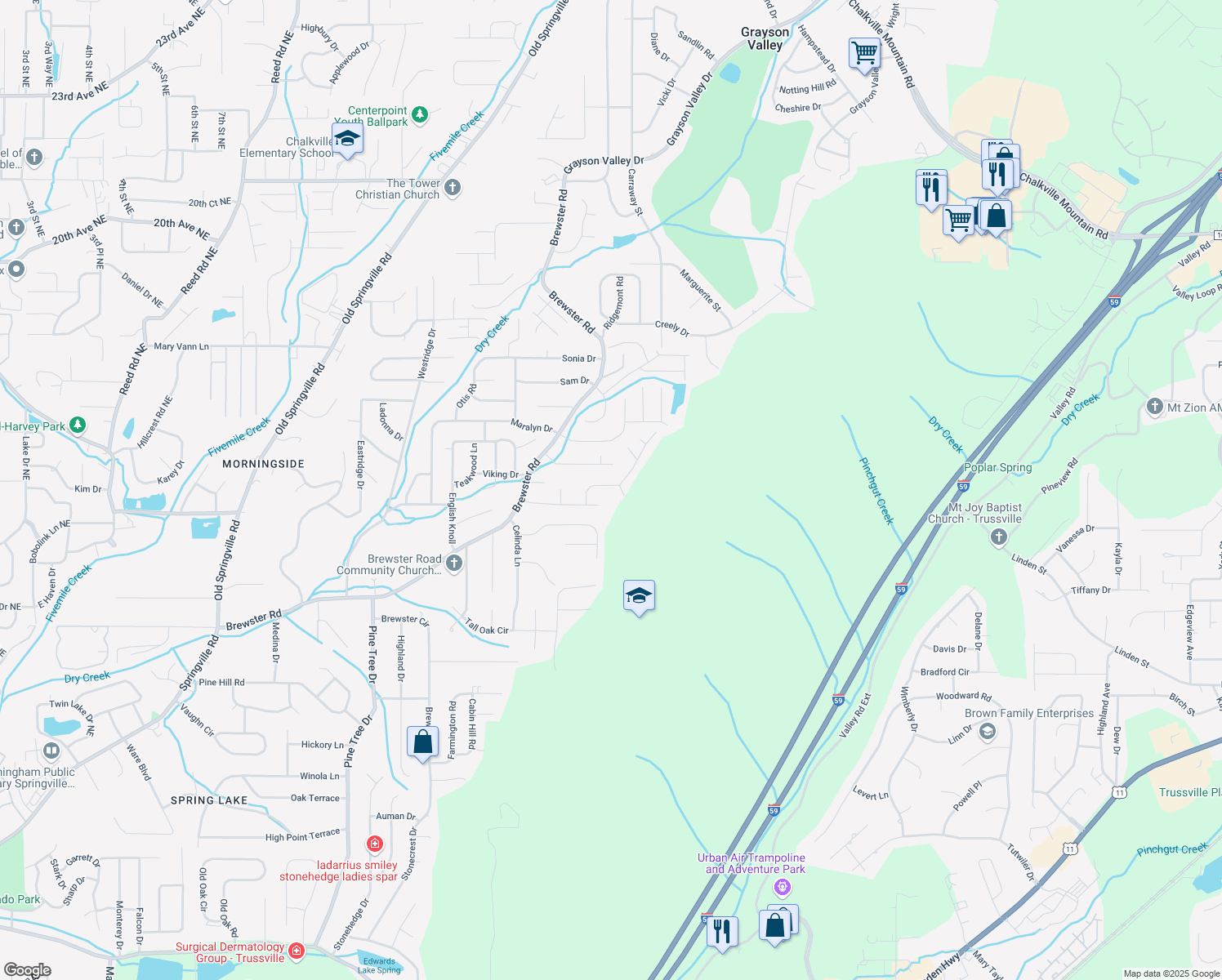 map of restaurants, bars, coffee shops, grocery stores, and more near 1737 Molly Lane in Birmingham
