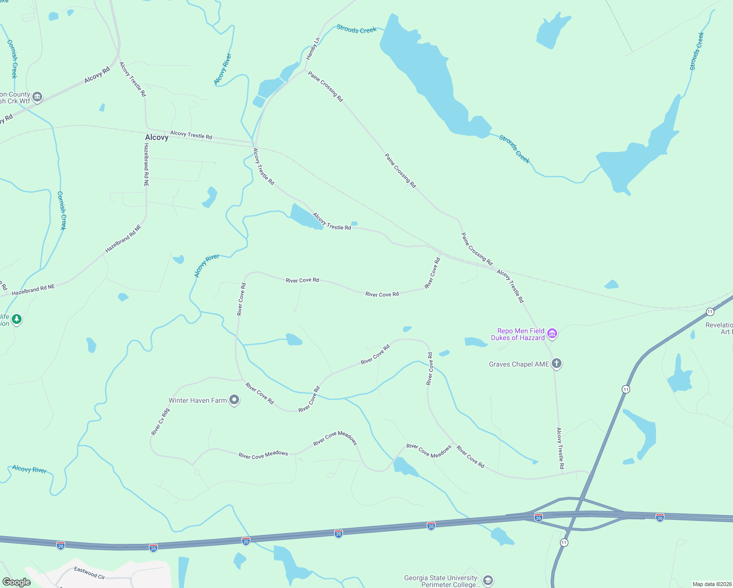 map of restaurants, bars, coffee shops, grocery stores, and more near 1440 River Cove Road in Social Circle