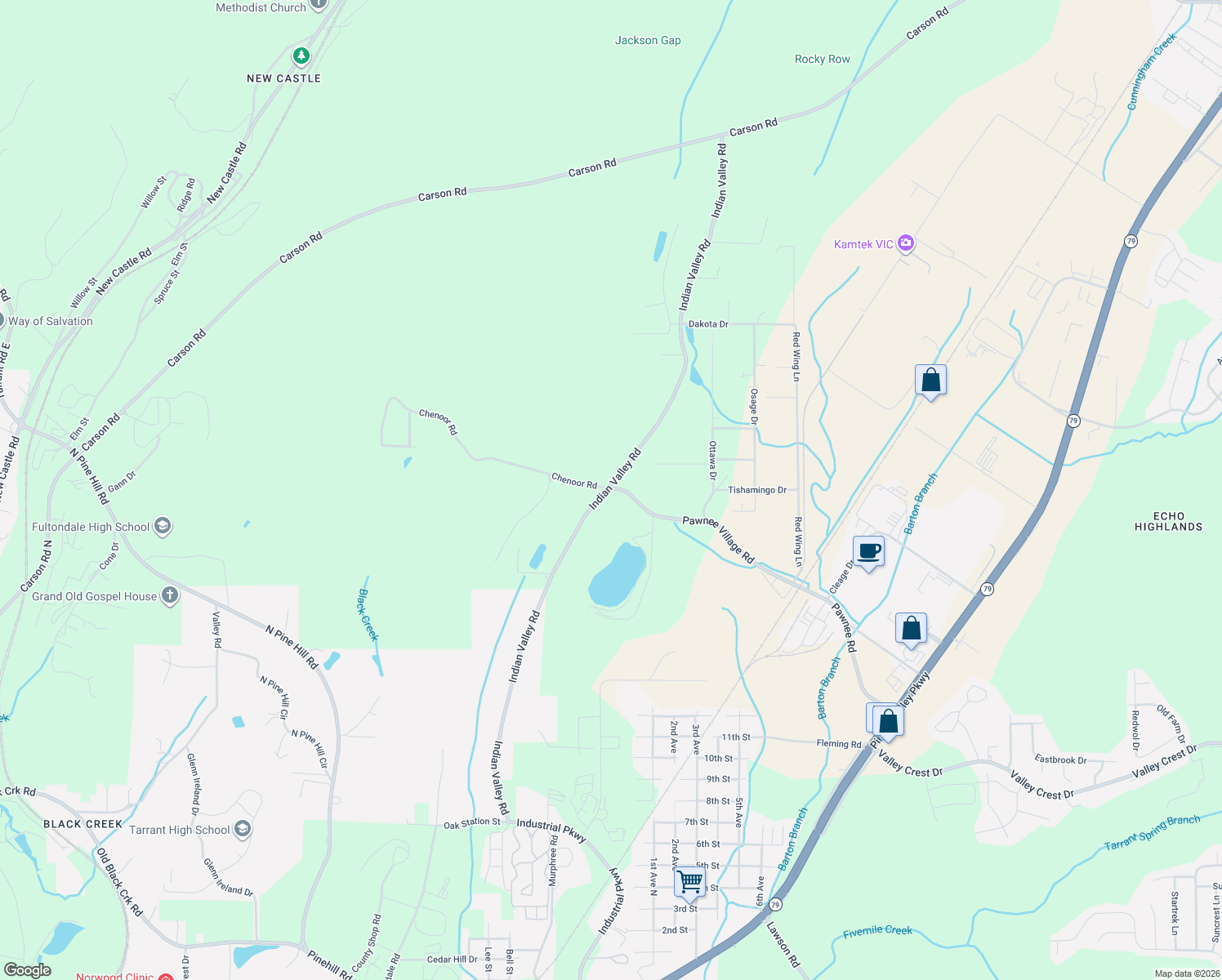 map of restaurants, bars, coffee shops, grocery stores, and more near 2187 Chenoor Road in Birmingham