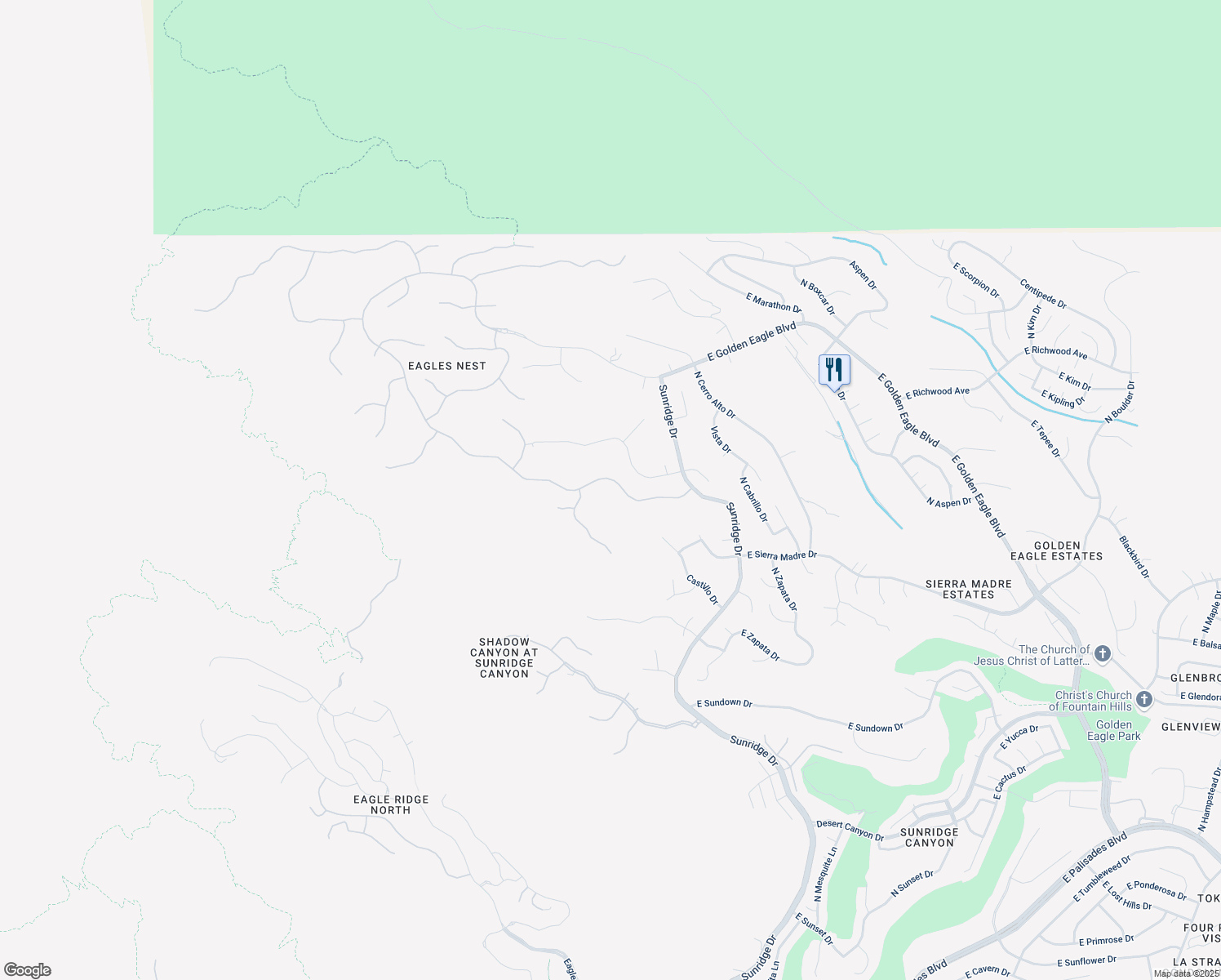 map of restaurants, bars, coffee shops, grocery stores, and more near 15752 North Mountain Parkway in Fountain Hills