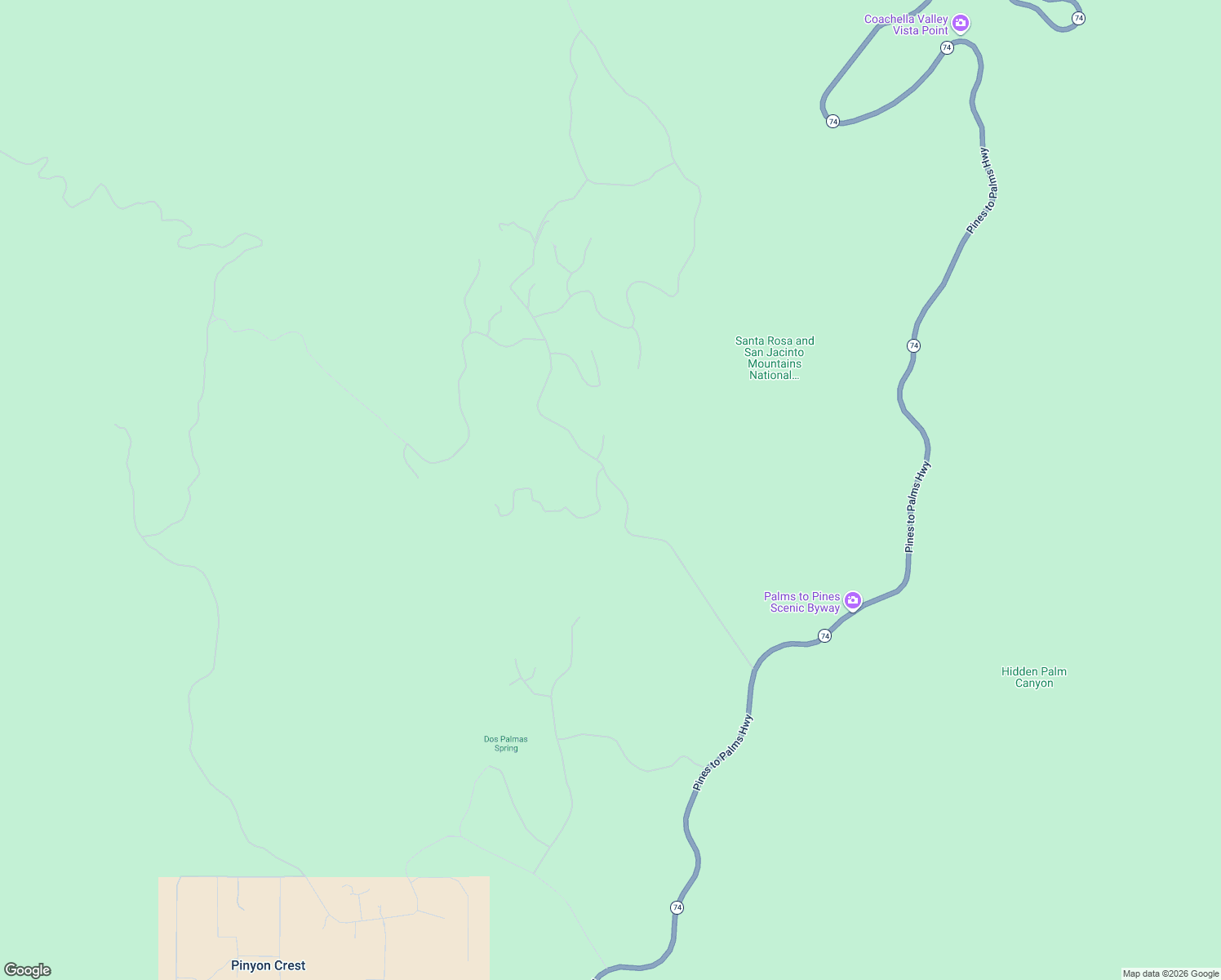 map of restaurants, bars, coffee shops, grocery stores, and more near 57795 Bighorn Drive in Mountain Center