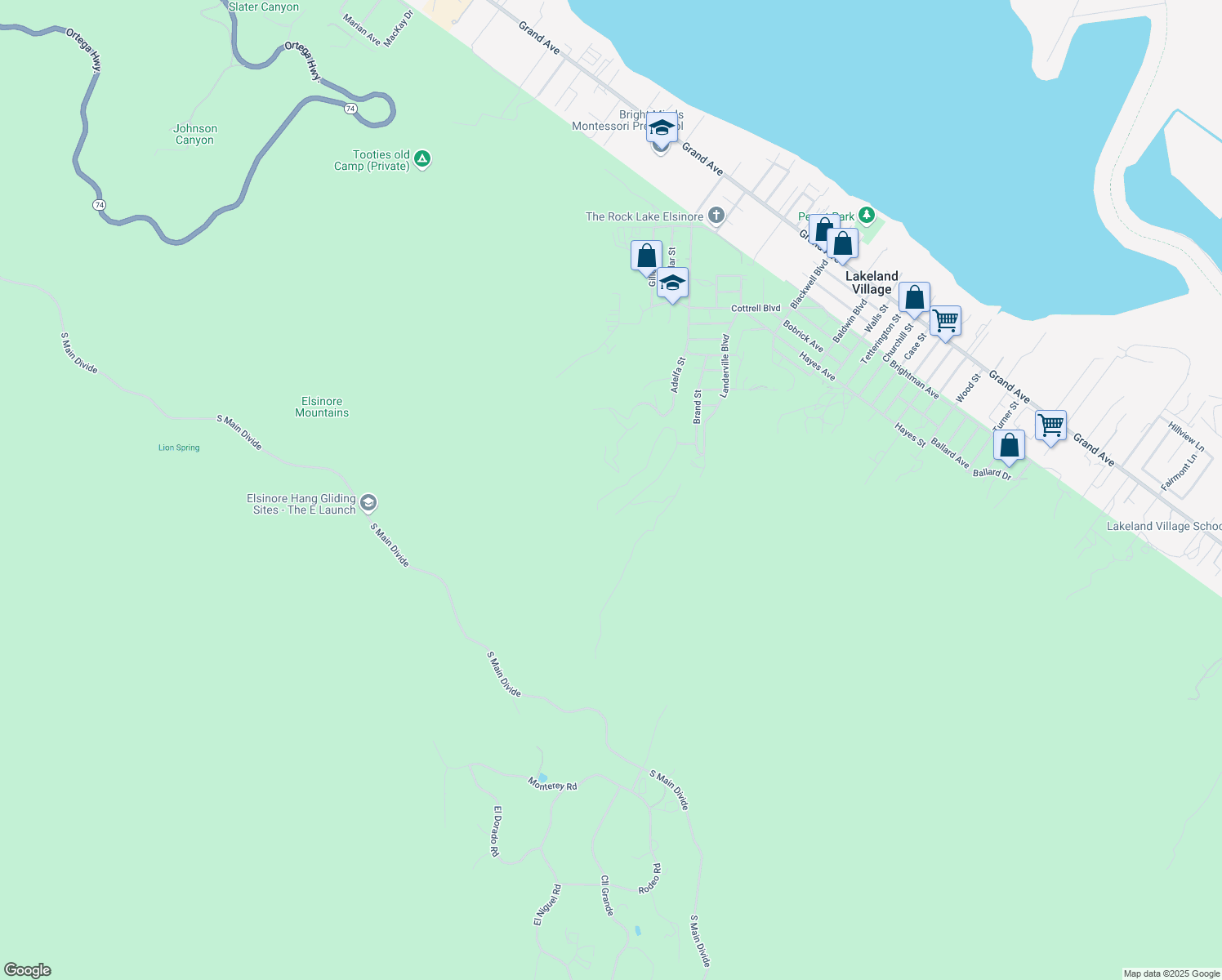 map of restaurants, bars, coffee shops, grocery stores, and more near in Lake Elsinore