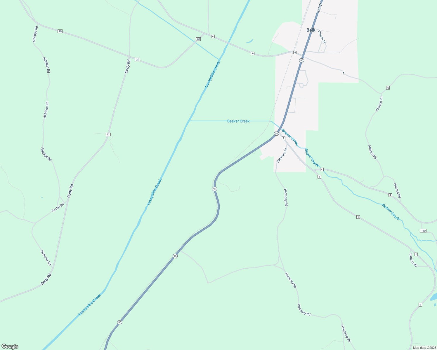 map of restaurants, bars, coffee shops, grocery stores, and more near Alabama 96 in Fayette