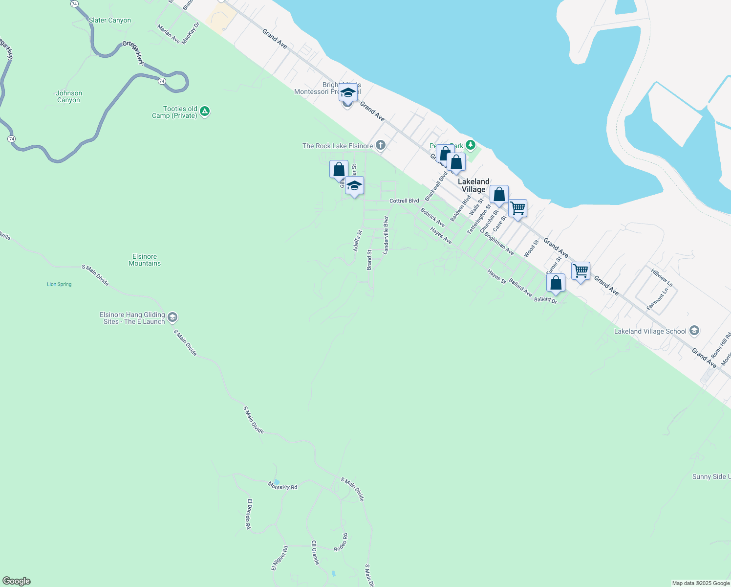 map of restaurants, bars, coffee shops, grocery stores, and more near 33761 Landerville Boulevard in Lake Elsinore