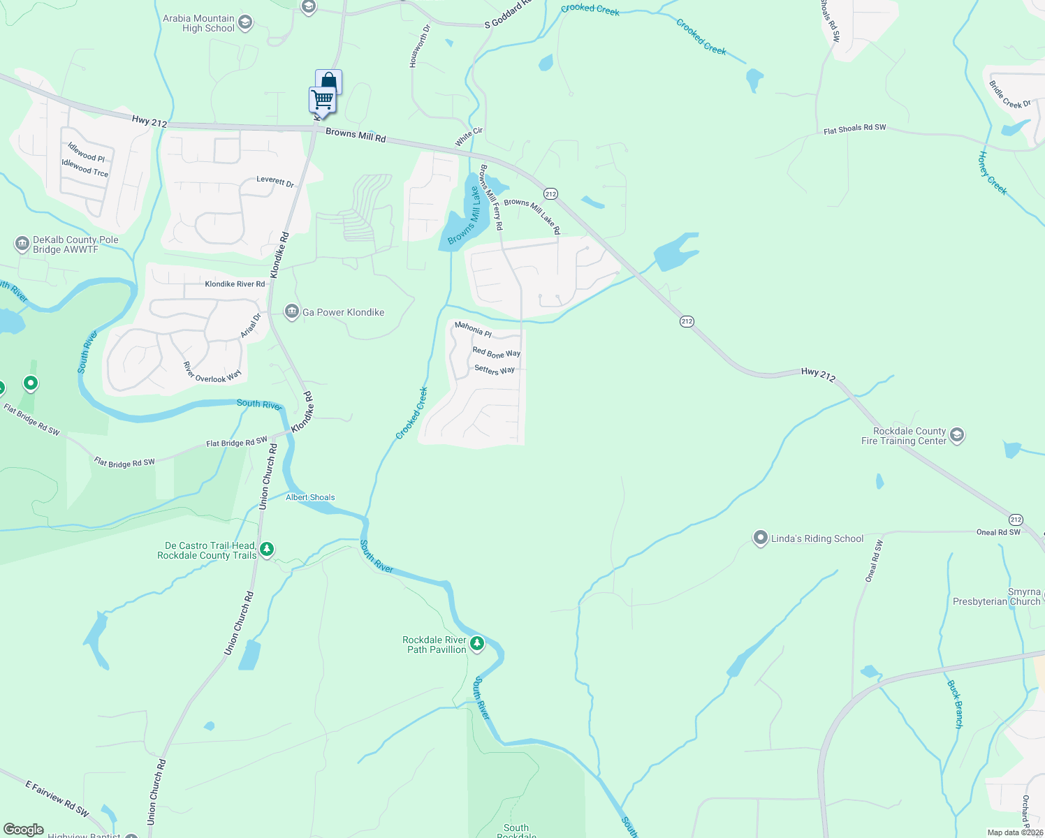 map of restaurants, bars, coffee shops, grocery stores, and more near 4908 Browns Mill Ferry Road in Stonecrest
