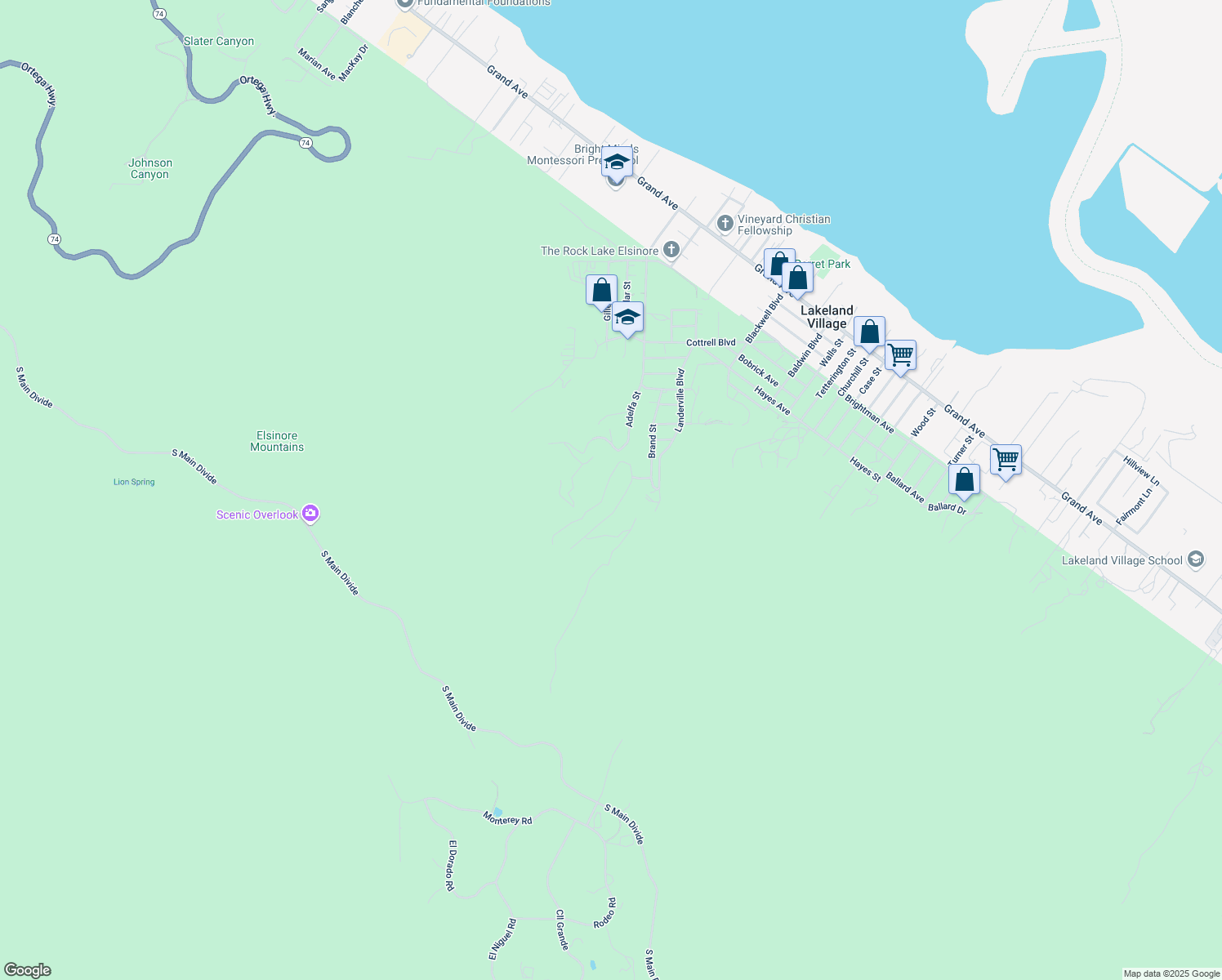 map of restaurants, bars, coffee shops, grocery stores, and more near 33680 Naranjo Street in Lake Elsinore