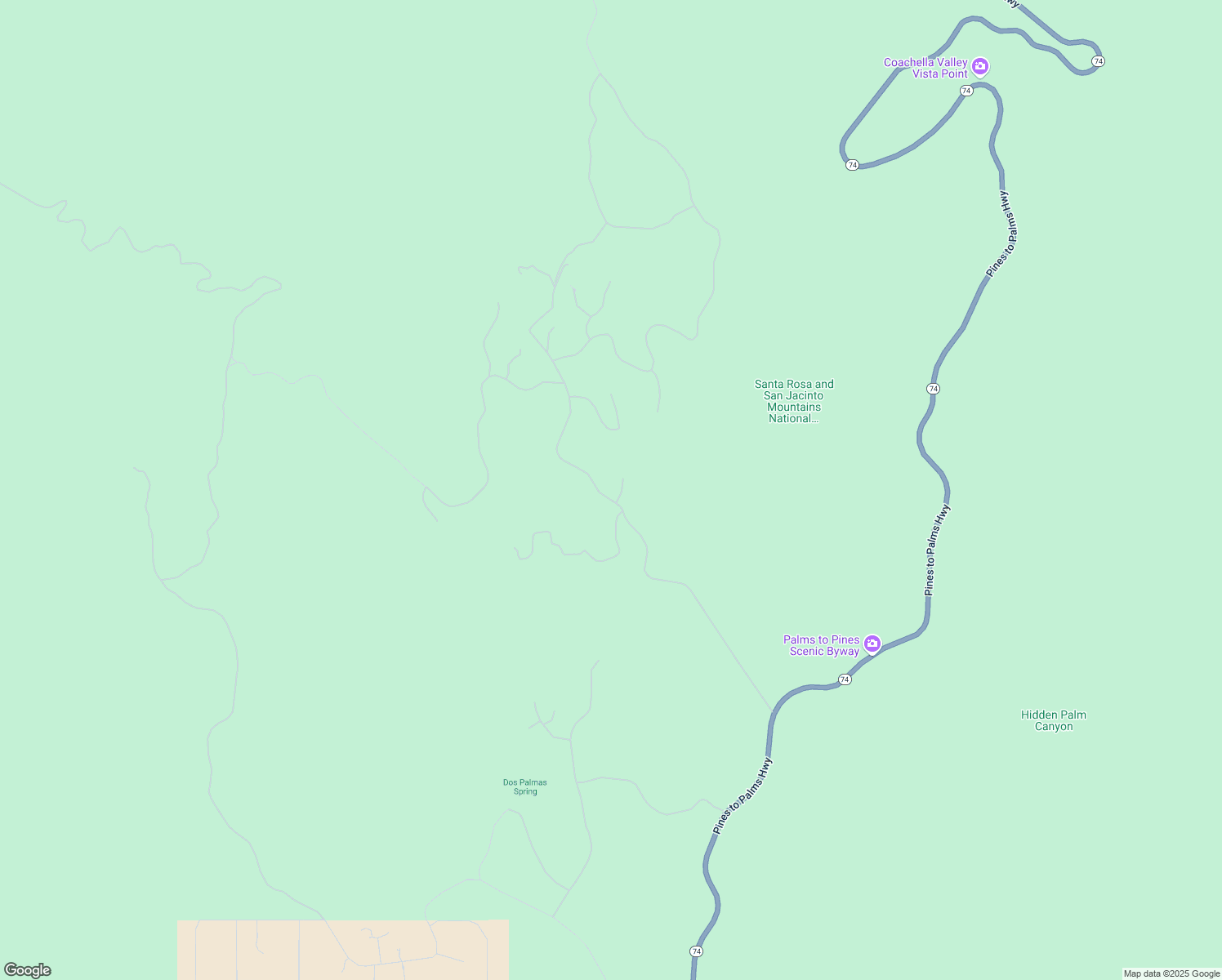 map of restaurants, bars, coffee shops, grocery stores, and more near 57425 Palm Seco Circle in Mountain Center