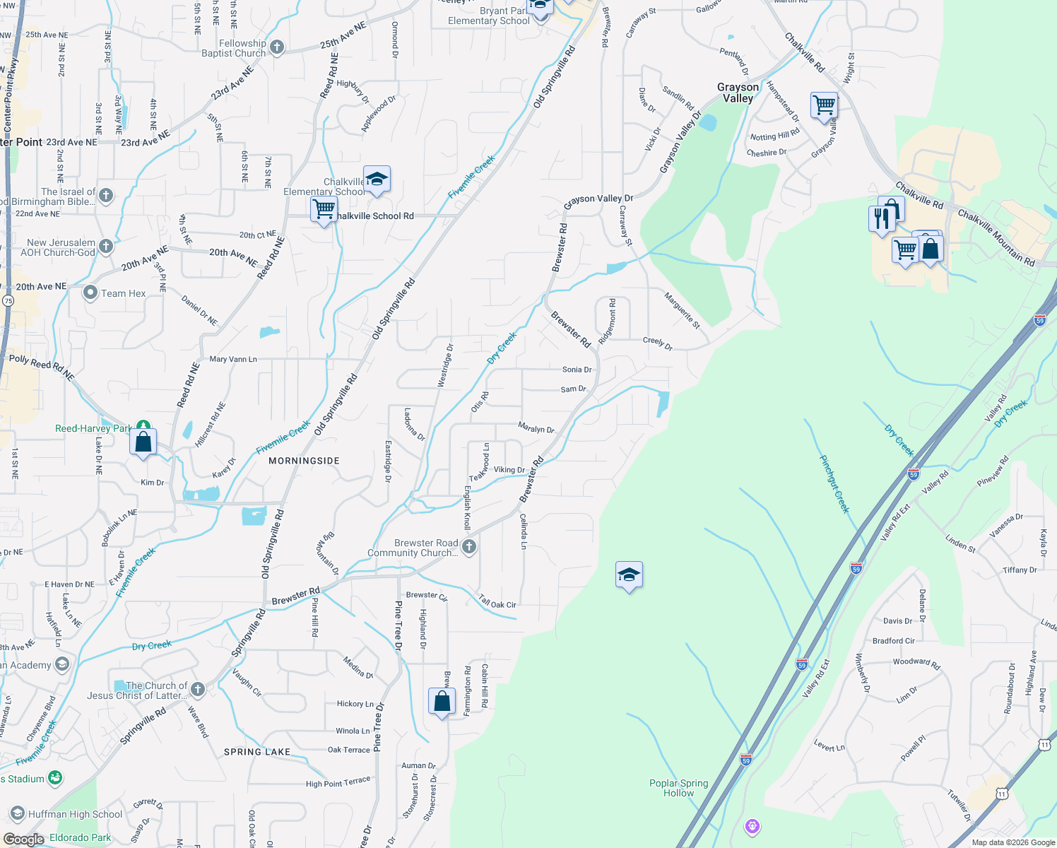 map of restaurants, bars, coffee shops, grocery stores, and more near 1700 Maralyn Drive in Birmingham
