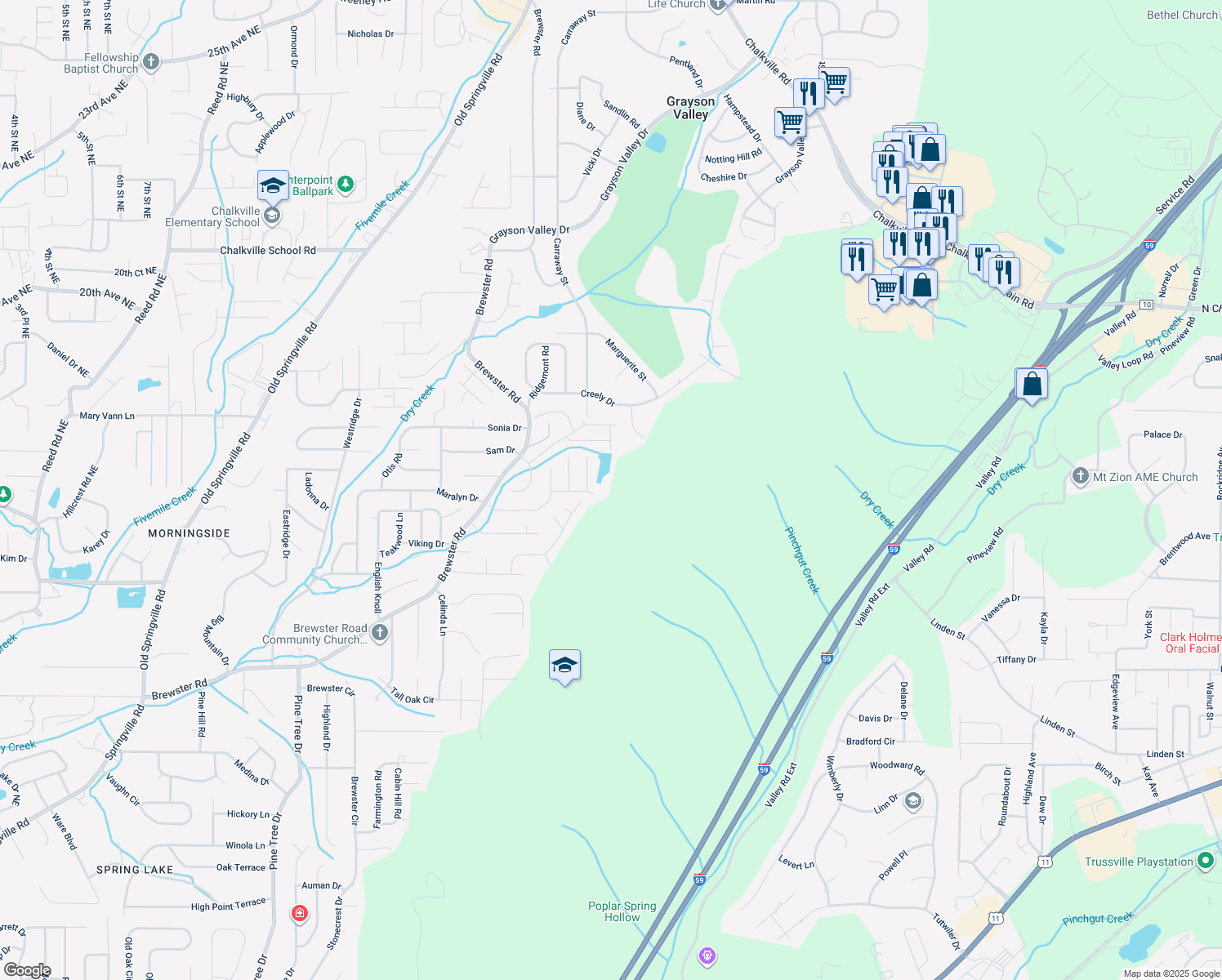 map of restaurants, bars, coffee shops, grocery stores, and more near 5041 Pebble Lane in Birmingham