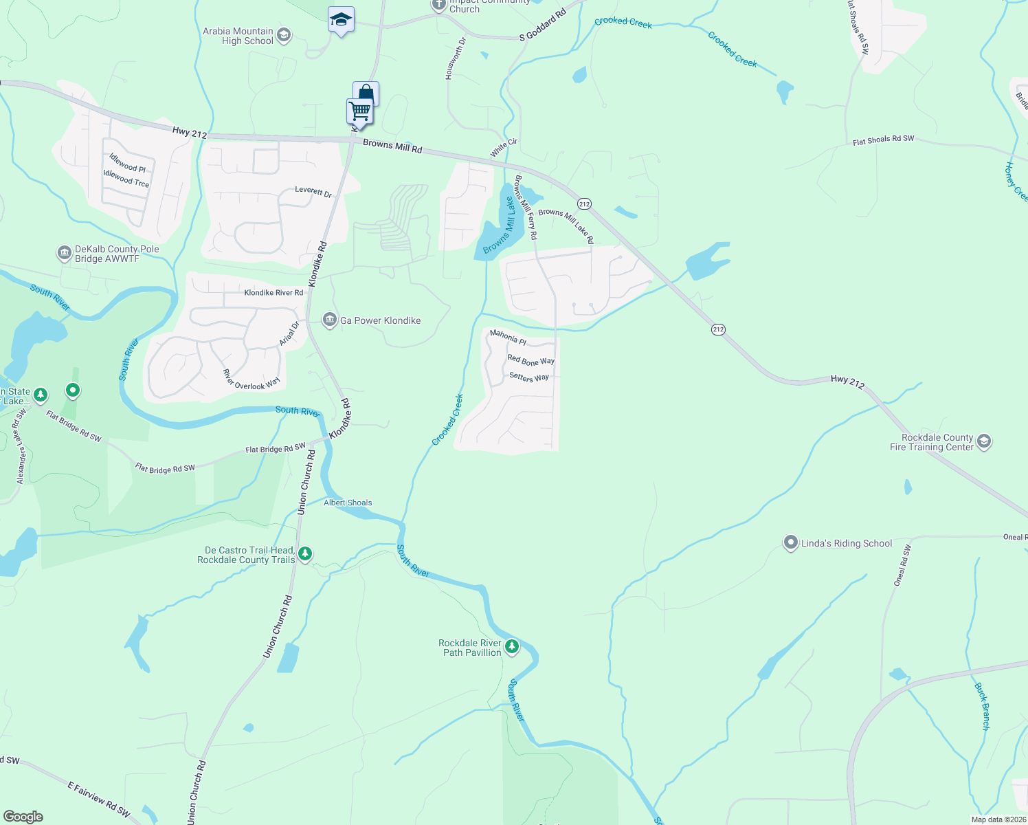 map of restaurants, bars, coffee shops, grocery stores, and more near 7132 Bowie Drive in Stonecrest