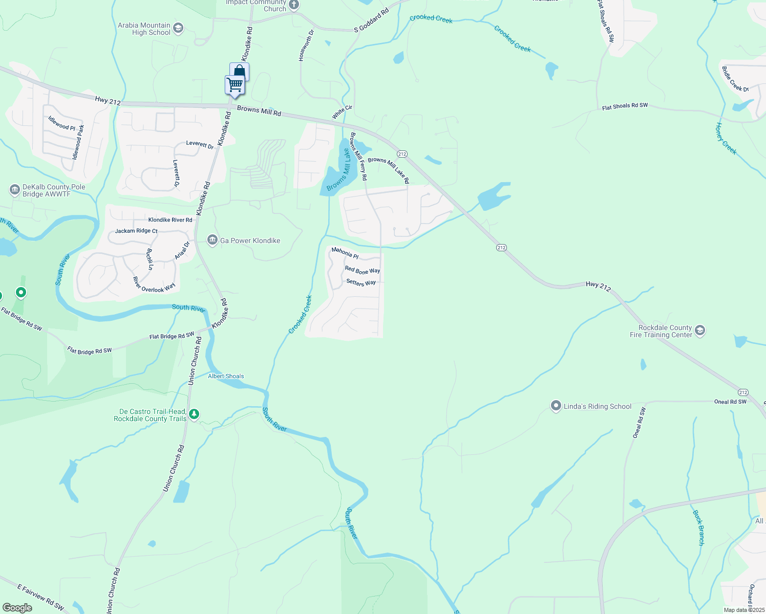 map of restaurants, bars, coffee shops, grocery stores, and more near 4884 Browns Mill Ferry Road in Stonecrest
