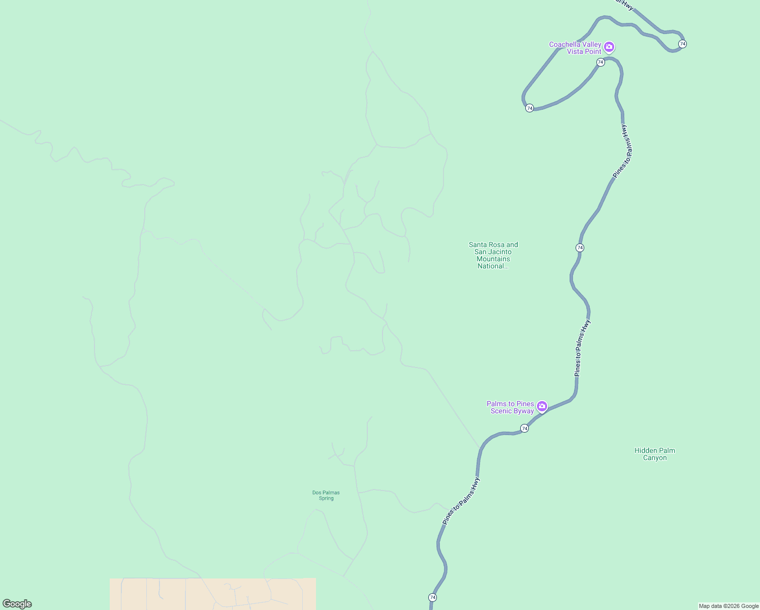 map of restaurants, bars, coffee shops, grocery stores, and more near 57425 Palm Seco Circle in Mountain Center