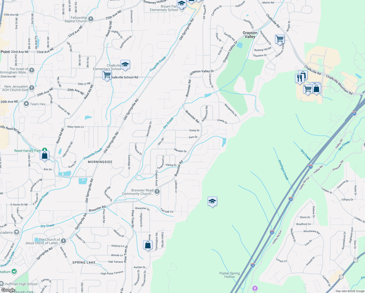 map of restaurants, bars, coffee shops, grocery stores, and more near 1700 Maralyn Drive in Birmingham