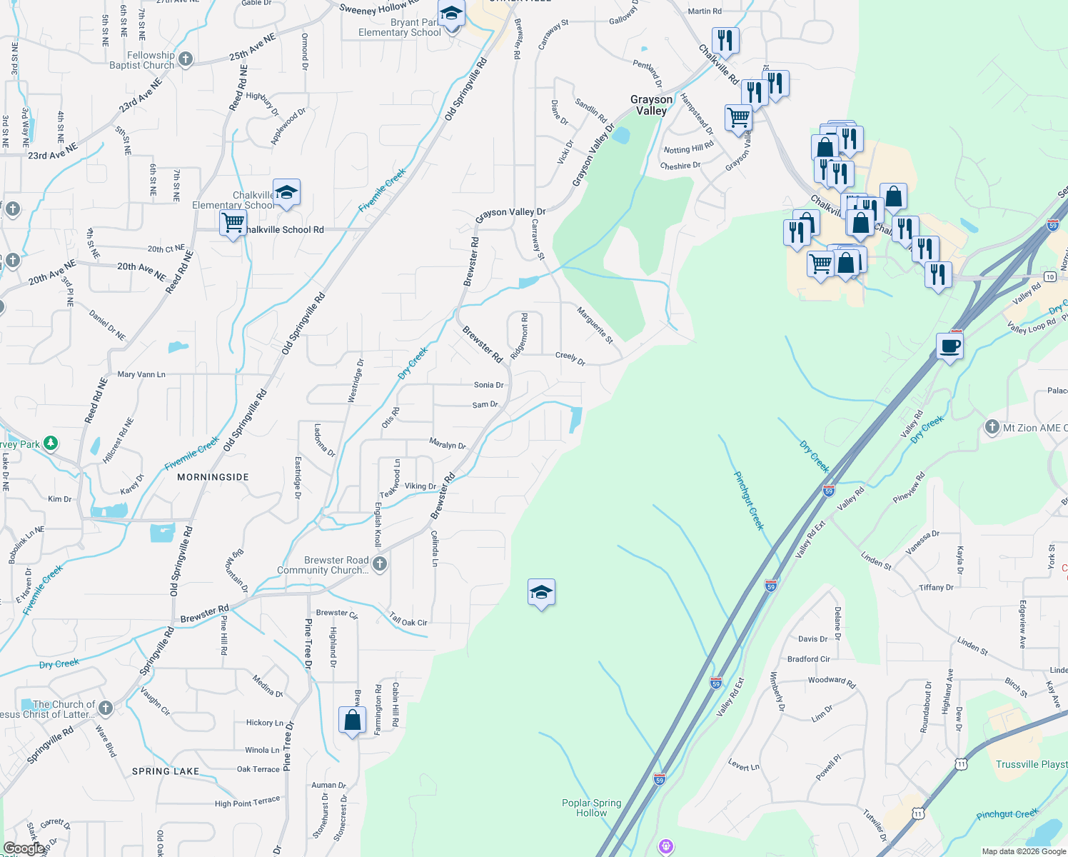 map of restaurants, bars, coffee shops, grocery stores, and more near 1902 Pebble Lake Circle in Birmingham