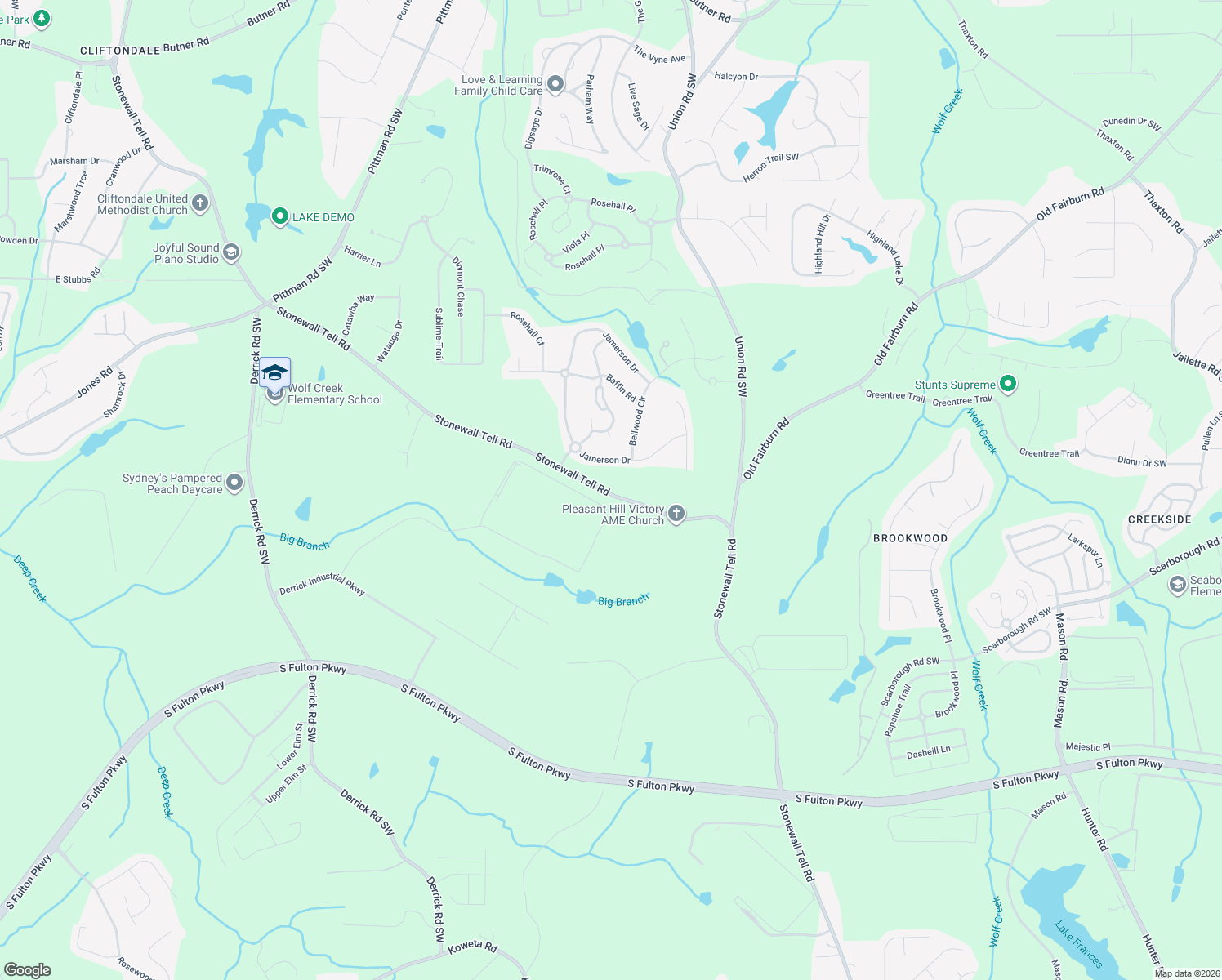 map of restaurants, bars, coffee shops, grocery stores, and more near 4565 Stonewall Tell Road in College Park