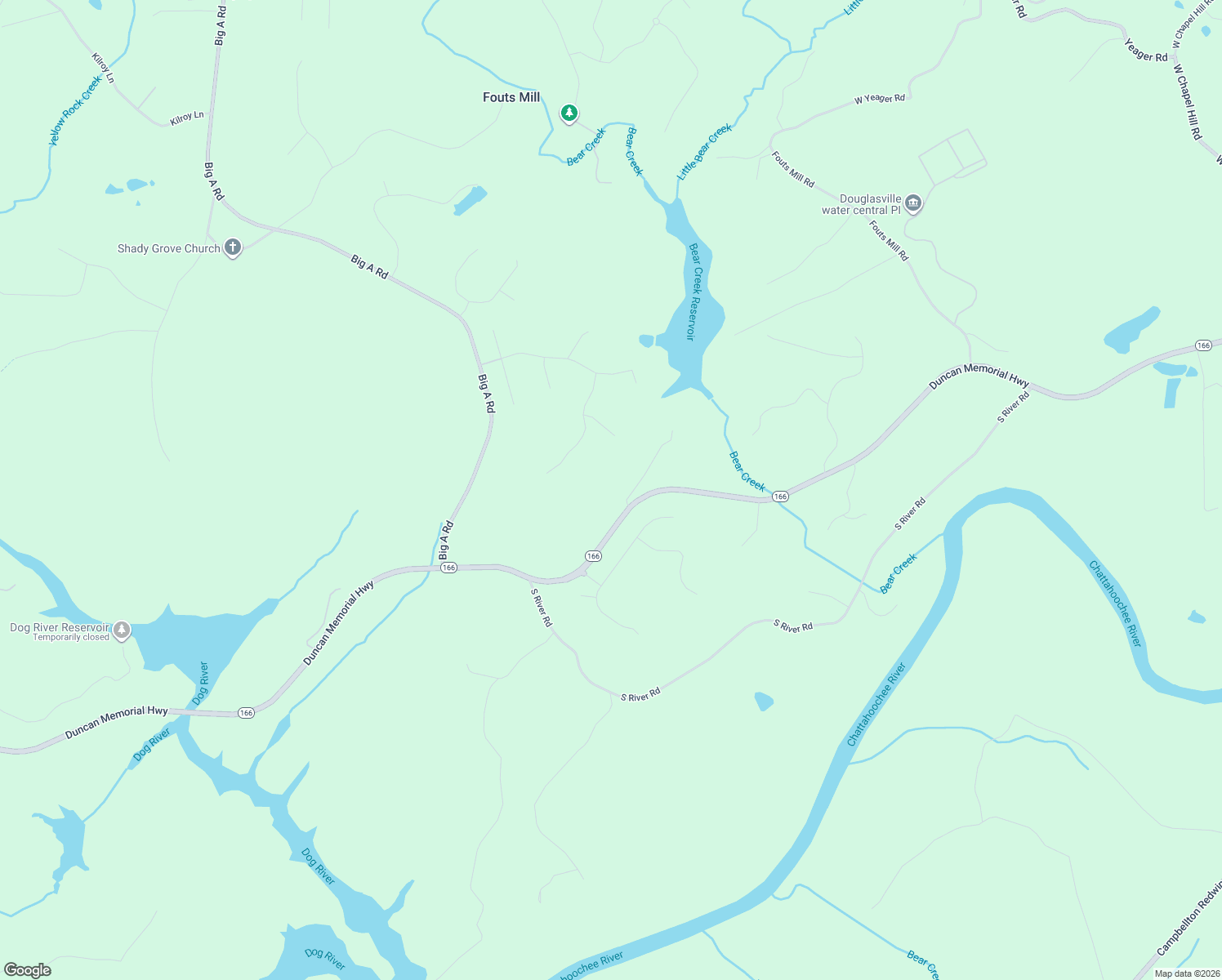 map of restaurants, bars, coffee shops, grocery stores, and more near 5902 Georgia 166 in Douglasville