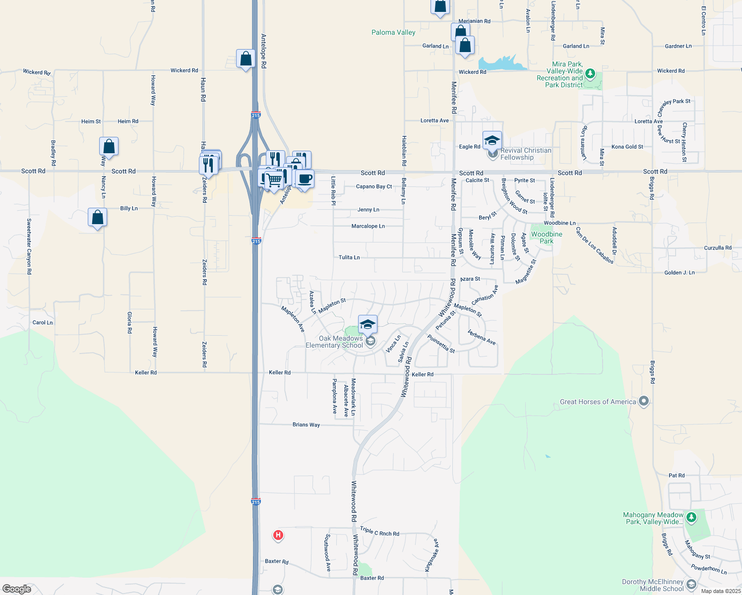 map of restaurants, bars, coffee shops, grocery stores, and more near 28523 Heliotrope Ct in Murrieta