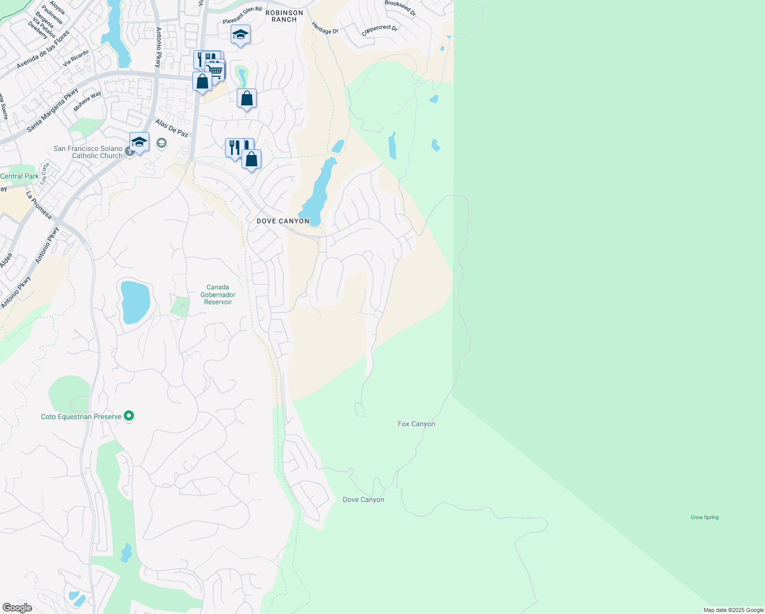 map of restaurants, bars, coffee shops, grocery stores, and more near 27 Bell Canyon Drive in Trabuco Canyon